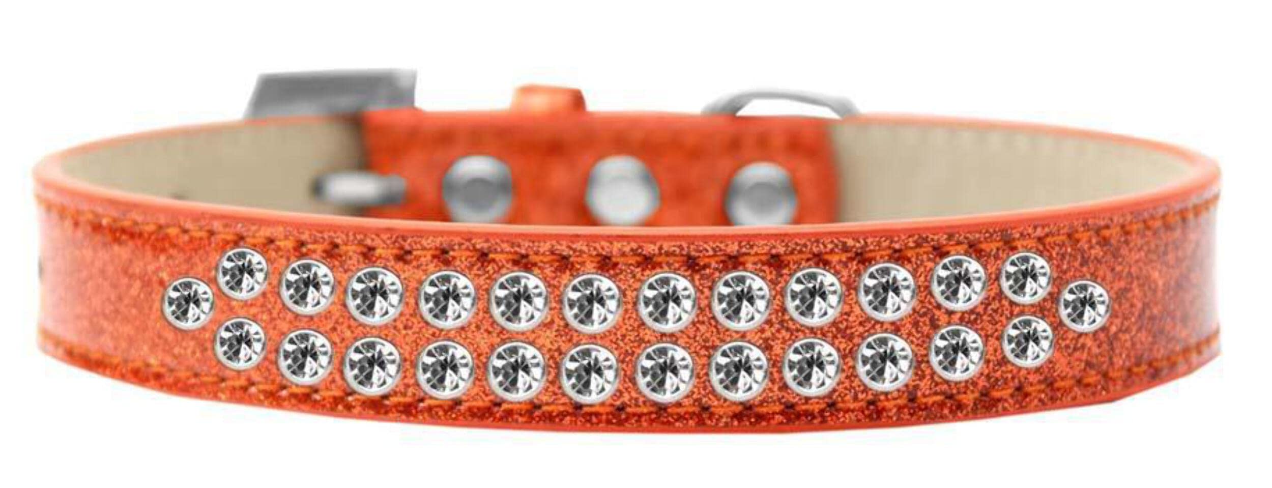 Dog, Puppy & Pet Ice Cream Collar, Two Row Clear Crystal Rimsets Orange 14