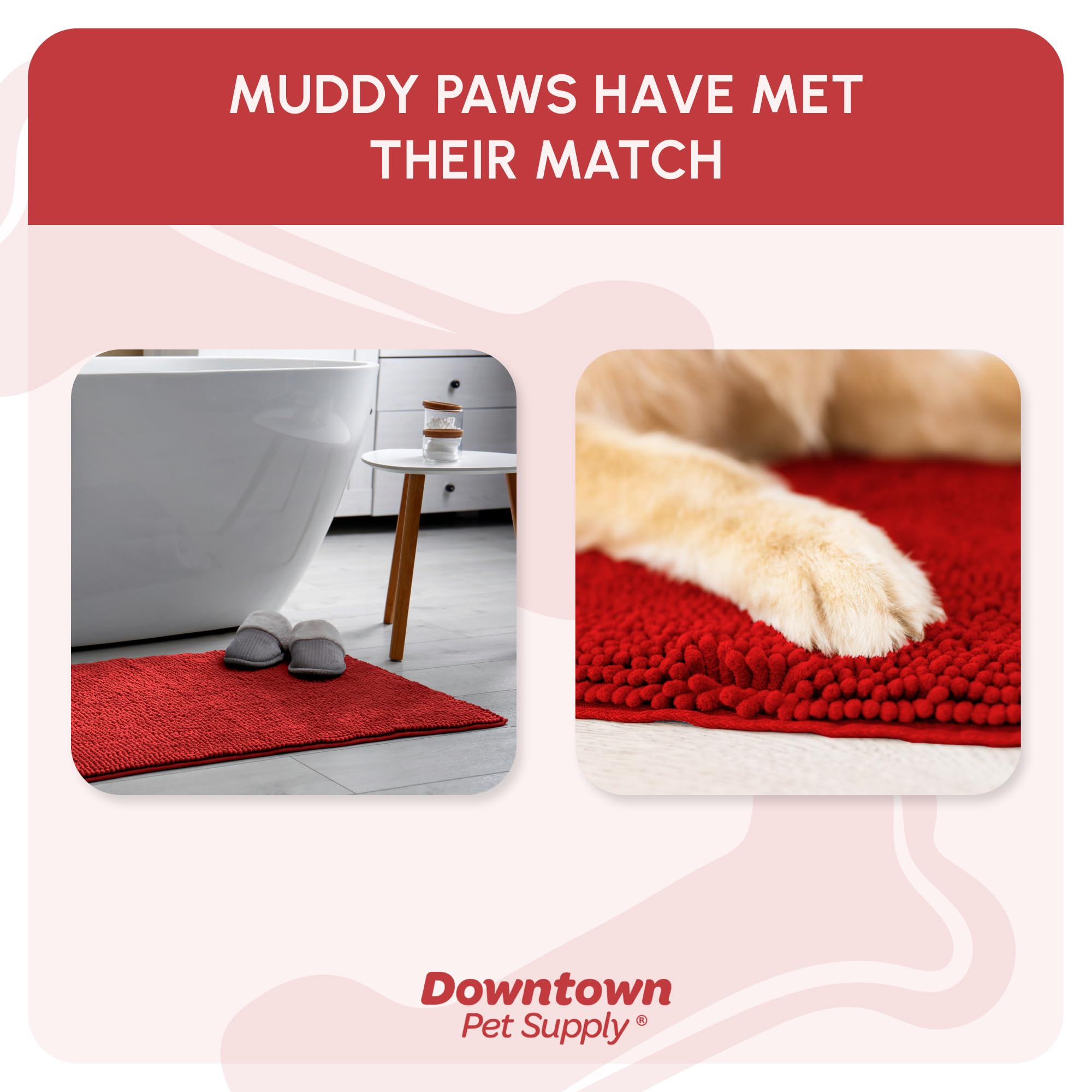 My Doggy Place Microfiber Dog Mat for Muddy Paws, 8 x 2 Red - Non-Slip, Absorbent and Quick-Drying Dog Paw Cleaning Mat, Washe