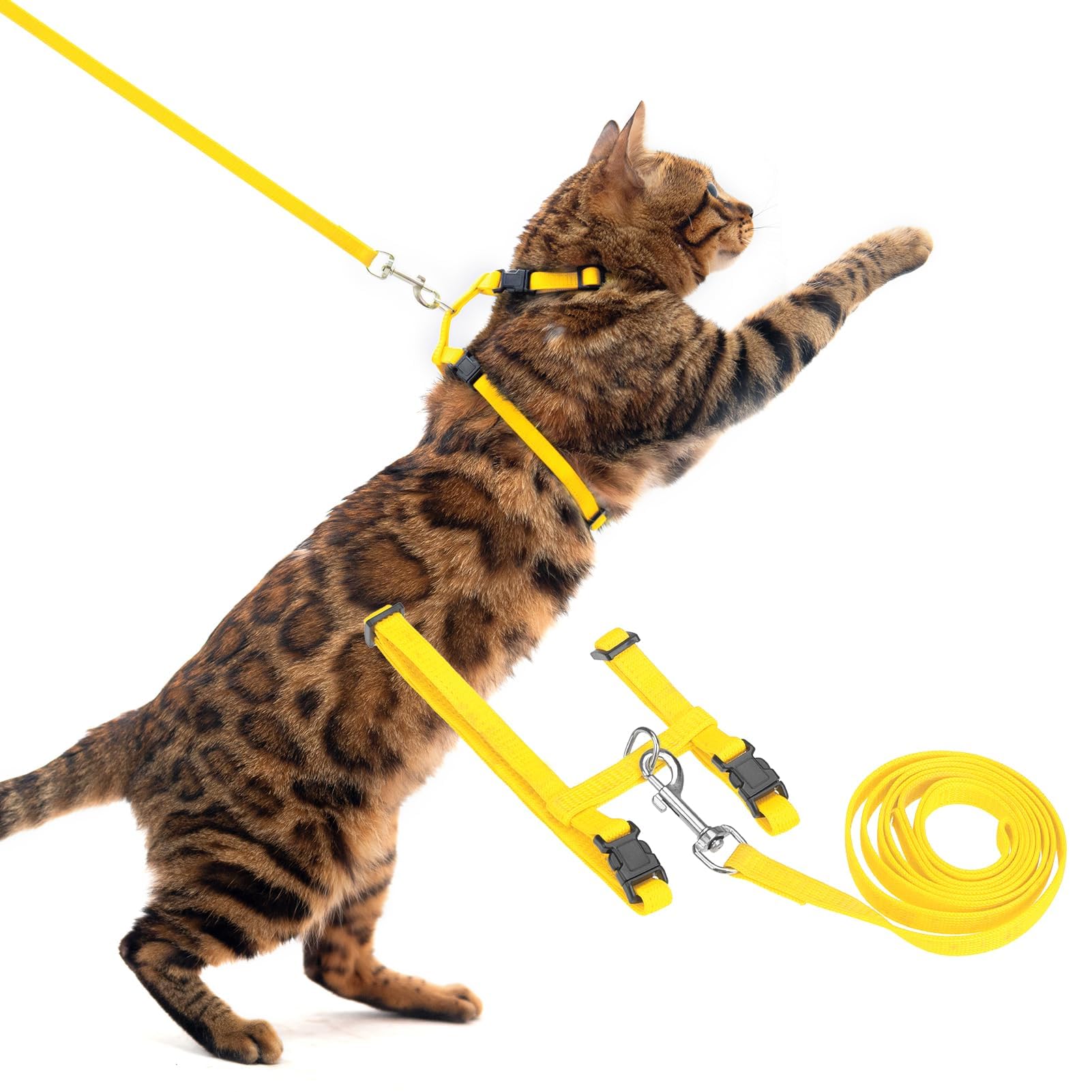 Pupteck Adjustable Cat Harness And Leash Set Escape Proof Kitten Strap Collar For Walking Travel, Yellow, M