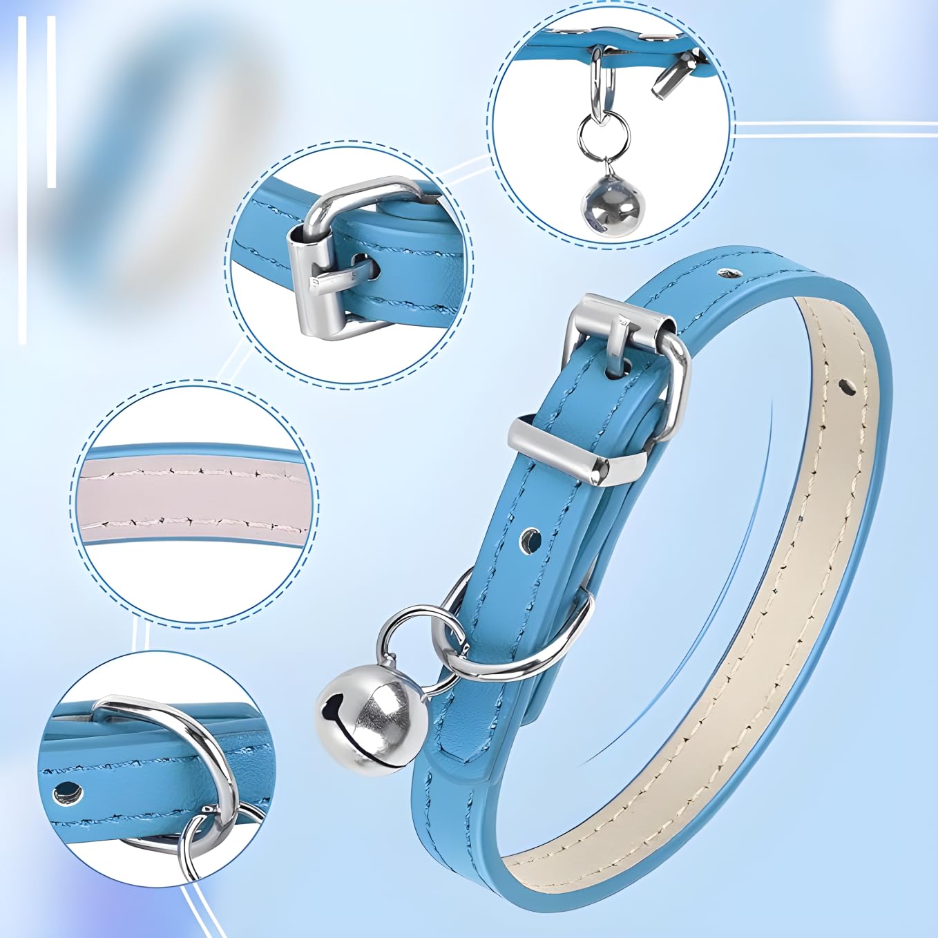 Pink Puppy Collar With Bell Girls Pu Leather Small Dog Collars For Female Dogs Adjustable Buckle Kitten Cat Collar With Bells Fo