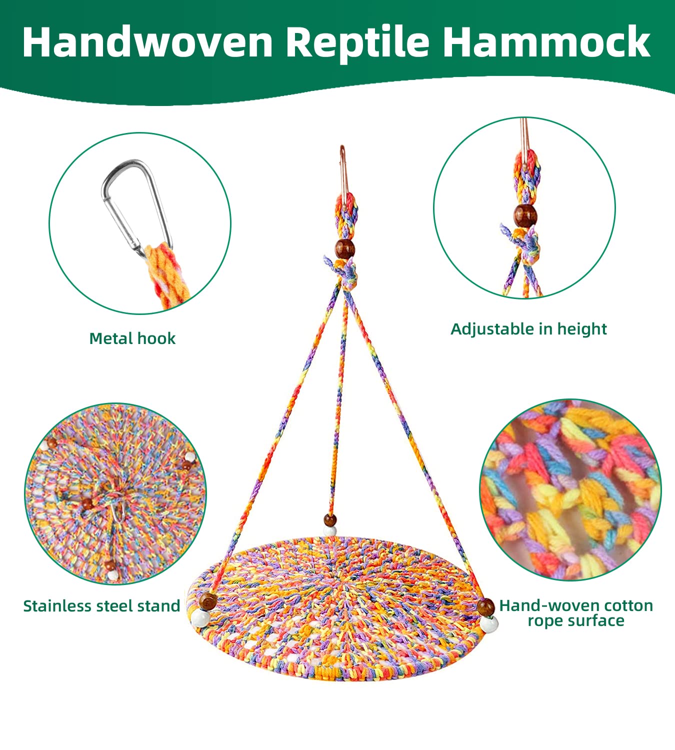 SEAPANHE Colorful Bearded Dragon Hammock Swing - Reptile Bed & Accessories for Small Pets, Ideal Hide Habitat Shelter for Gecko & Dragon