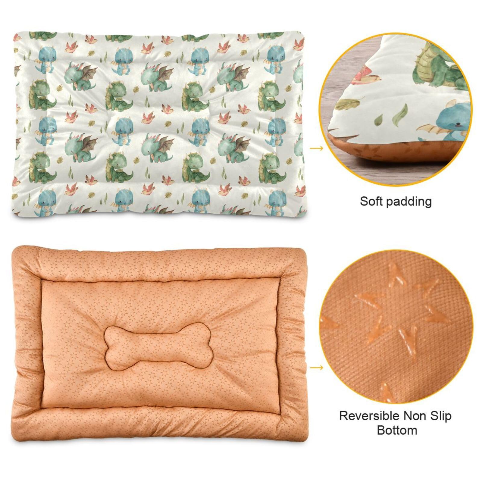 Coikll Watercolor Dragon Pet Bed Pad Soft Dog Bed Mat With Anti-Slip Bottom, Machine Washable Crate Pad Mattress For Dog Sleepin