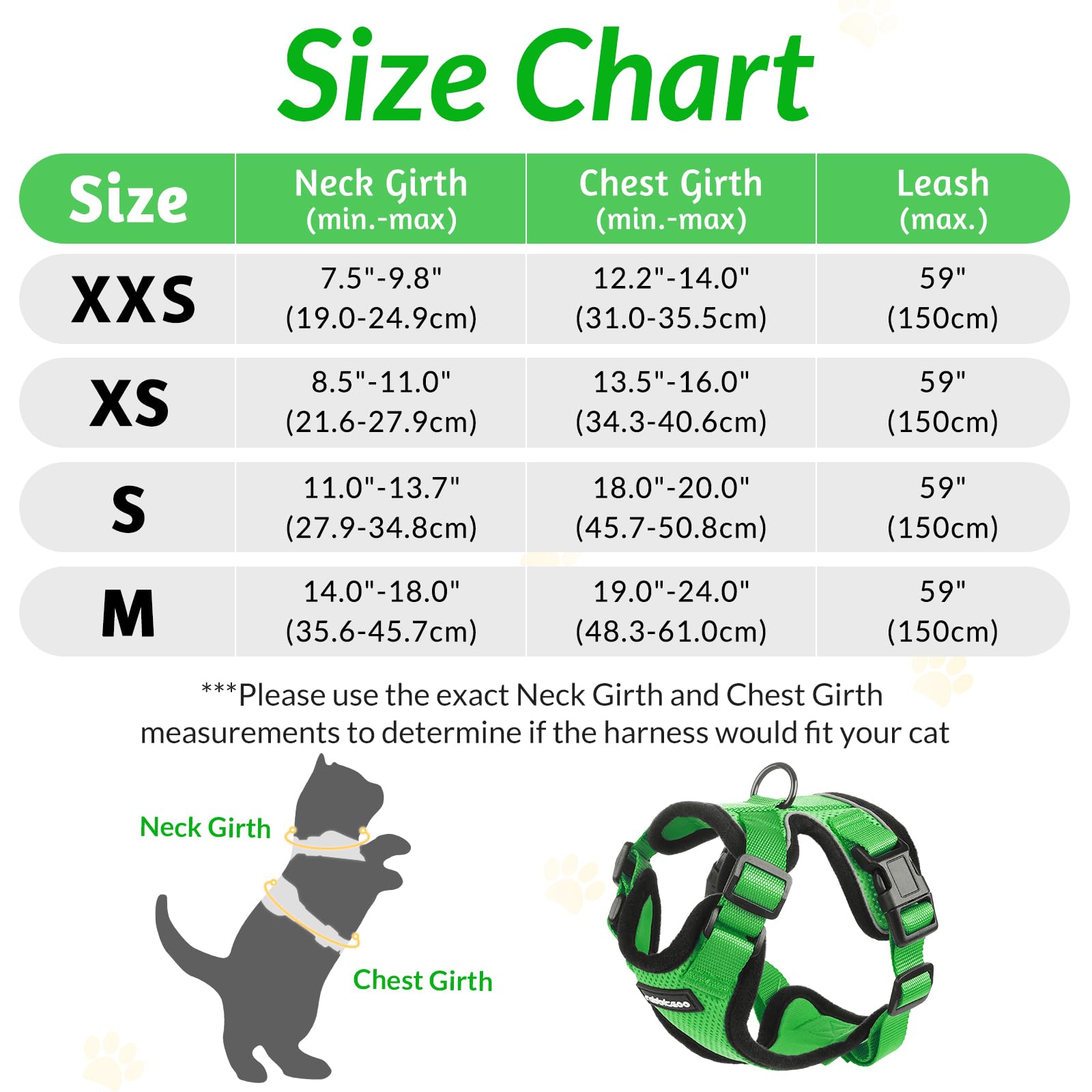 Rabbitgoo Cat Harness And Leash For Walking, Escape Proof Soft Adjustable Vest Harnesses For Cats, Easy Control Breathable Reflective Strips Jacket, Grass Green,M