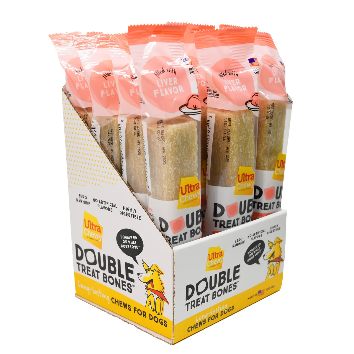Ultra Chewy Liver Double Treat Bones: Long-Lasting Dog Treats Made In Usa For Large And Small Breeds, Highly Digestible, Ideal F