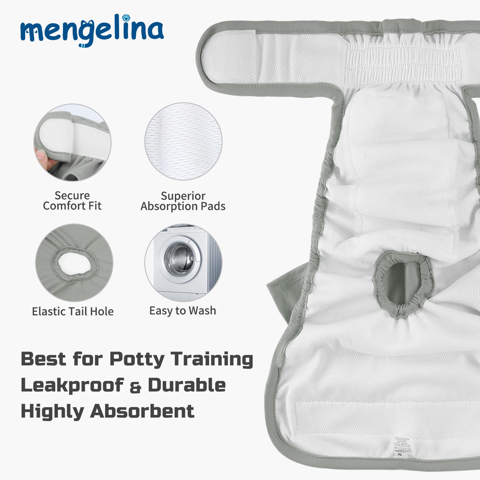 Reusable Dog Diapers Female 3 Pack Washable Highly Absorbent Doggy Diapers Female, Flexible Doggie Diapers, Leak-Proof Durable P