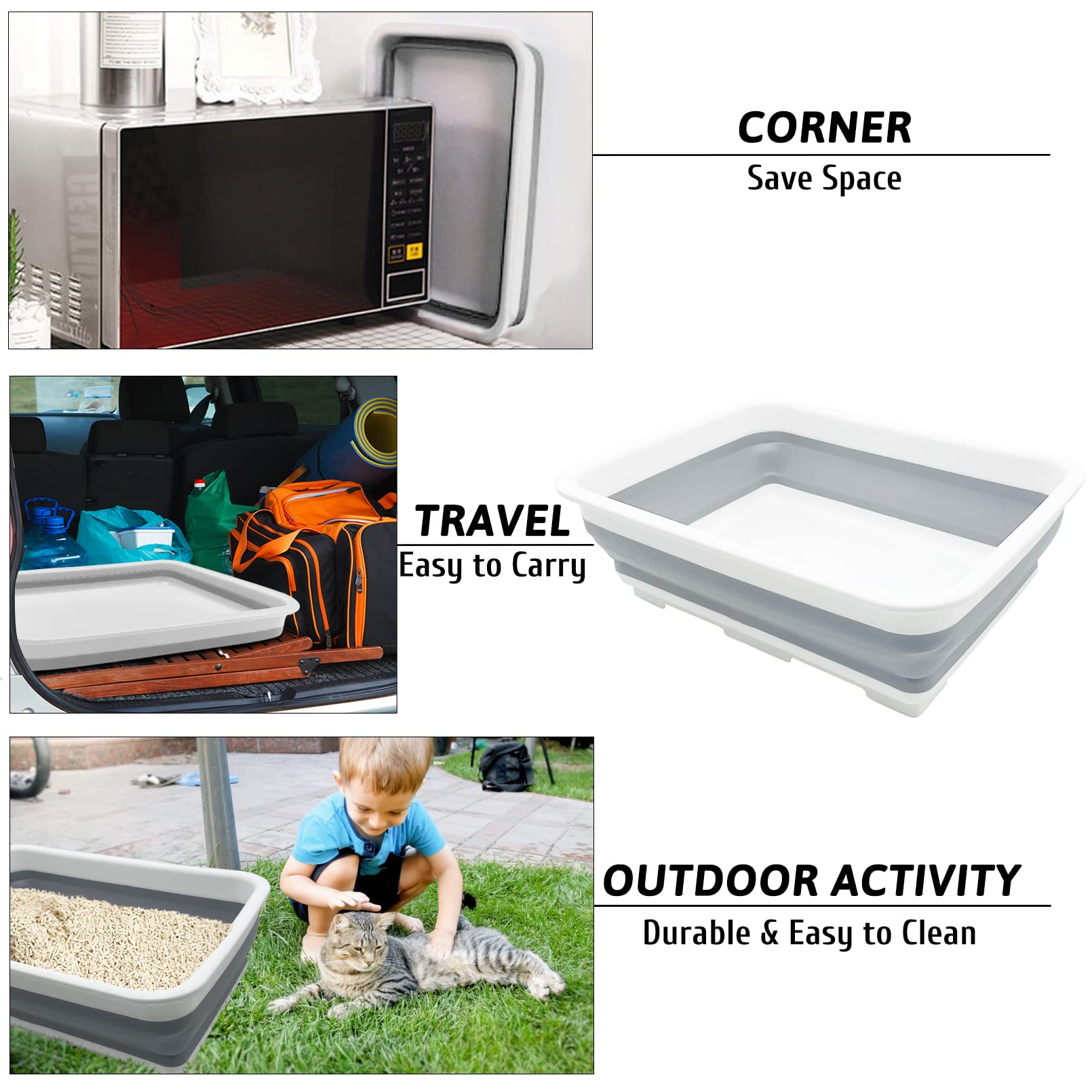 Fhiny 2PCS Open Cat Litter Box, Kitten Potty Pan Semi-Enclosed Foldable Waterproof Travel Toilet Low Entrance for Indoor Cats Sm