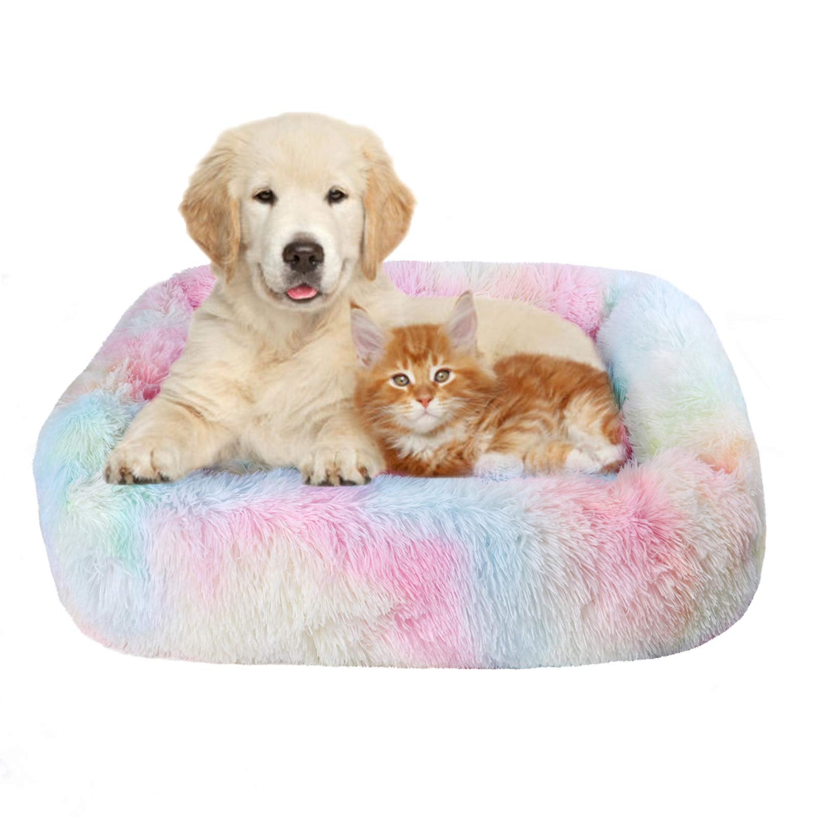 Lucky Monet Dog Beds For Large Dogs 31.5 X 27.6, Fluffy Calming Dog Cat Bed Washable Dog Beds With Sides Soft Dog Crate Bed 