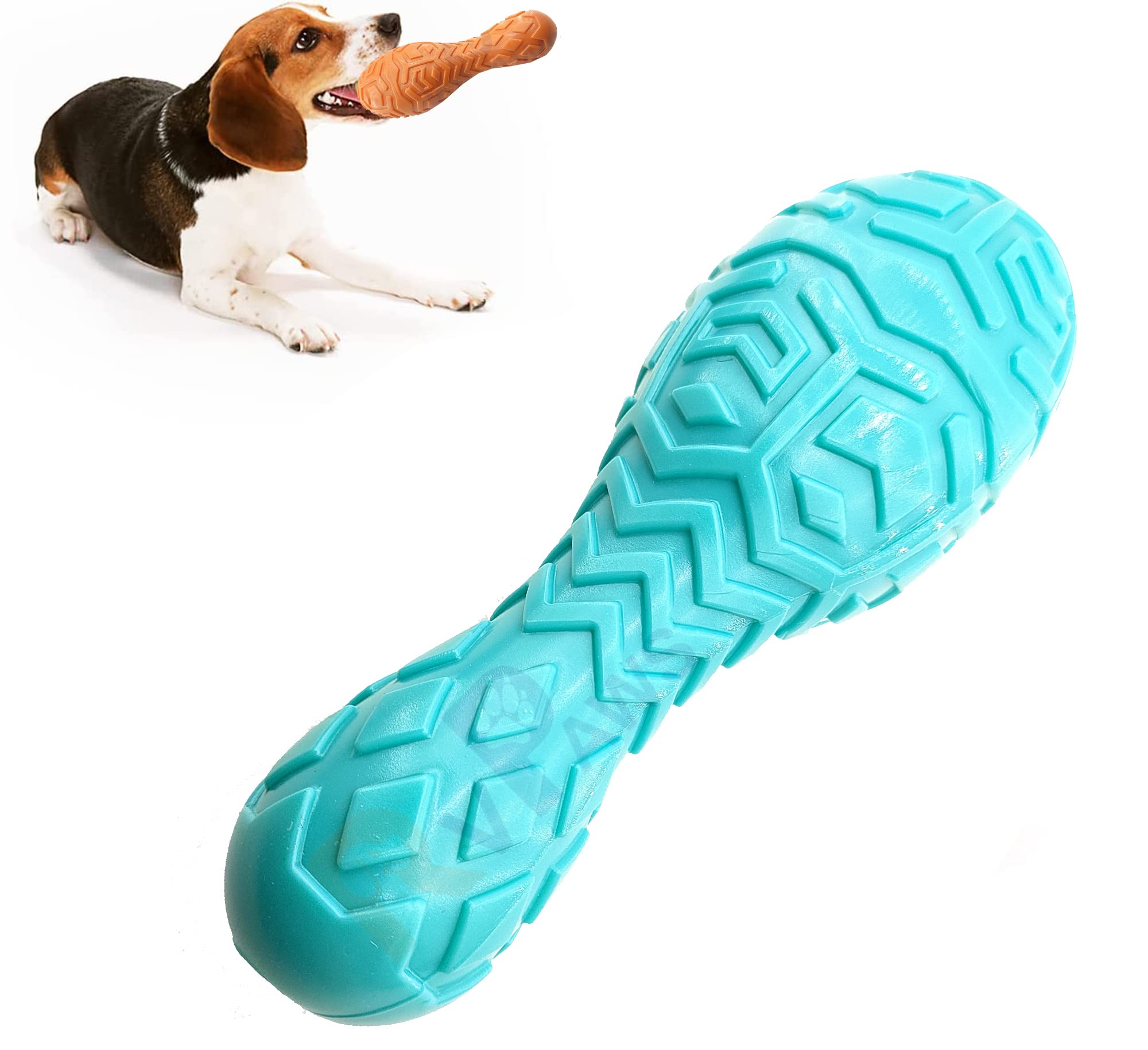 Woofy Dog Chew Squeaky BuiltIn Bell Puzzle Toys For Aggressive Chewers, Indestructible Natural Rubber Dog Toys, BowlingShaped 