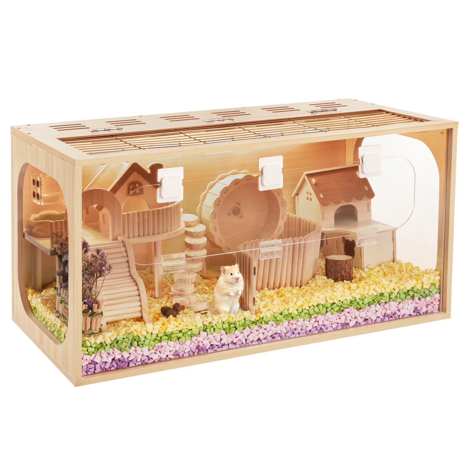 BESNEW Durable Hamster Cage,Large Hamster Cages and Habitats,Thickened Acrylic Small Animal Cage,Top & Front Openable,Breathable