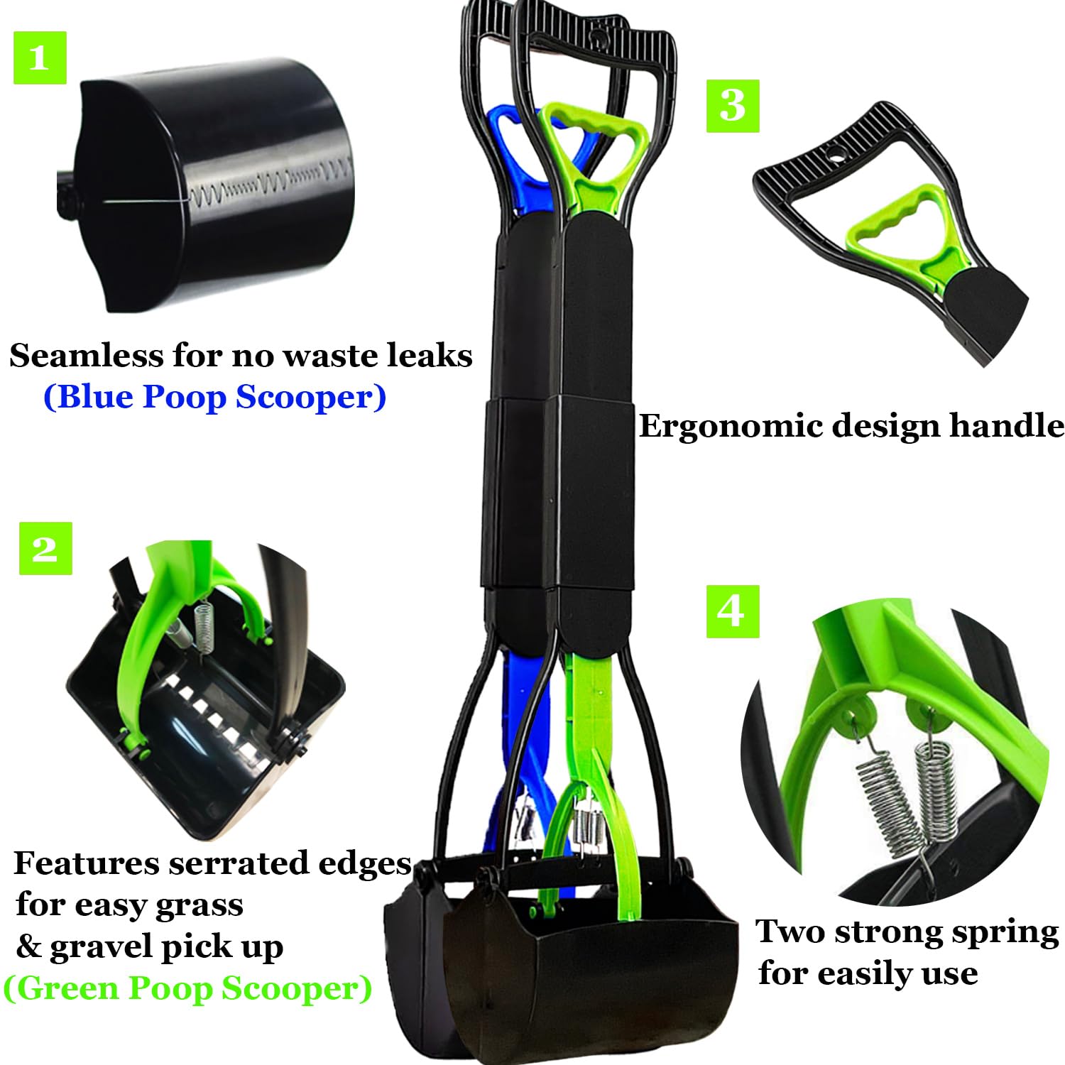 Woilife 2-Piece Ofpooper Scooper For Large Small Dogs Heavy Duty, Long Handle Poop Scoop For Yard, Grass, Gravel, Dog Poop Grabb
