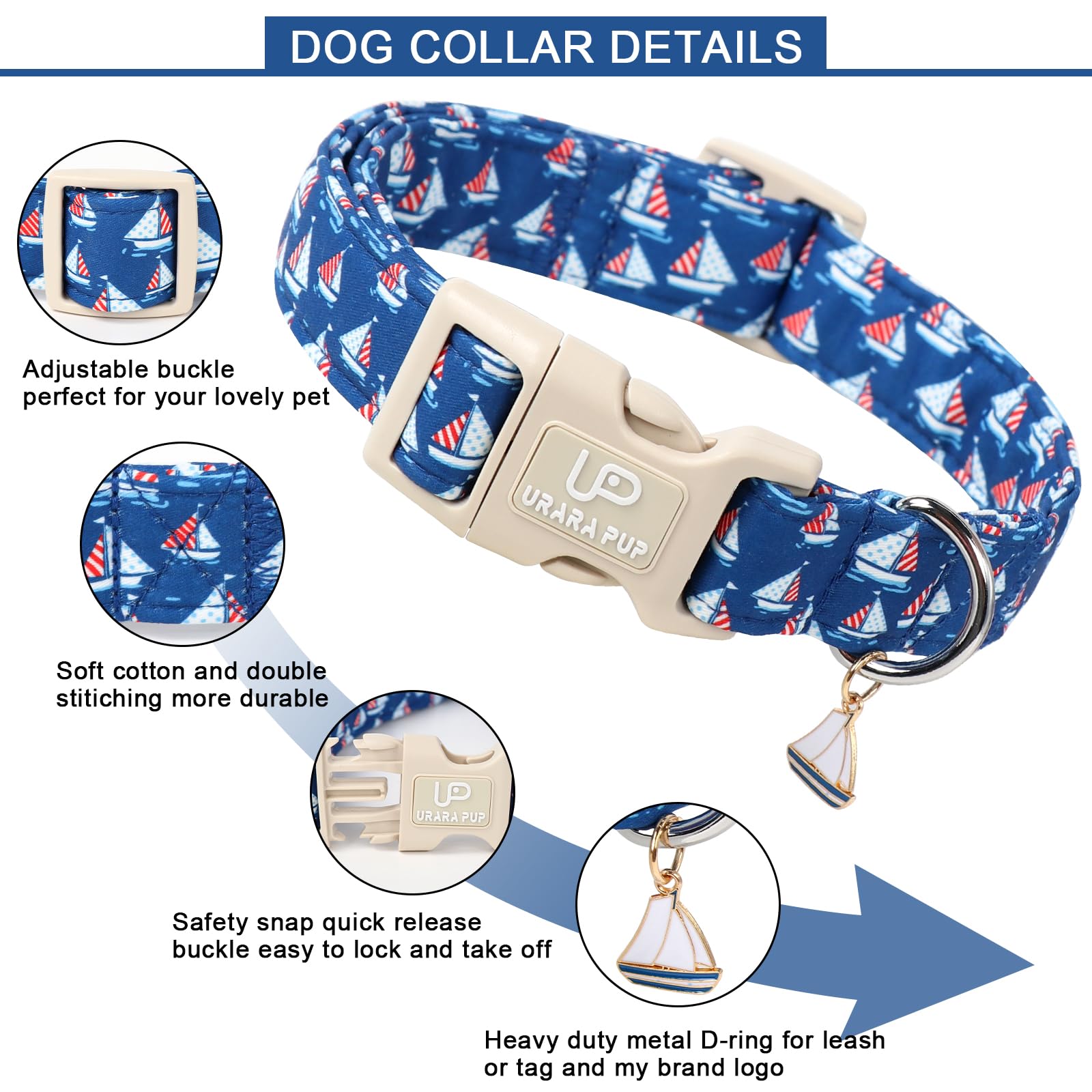 Up Urara Pup Usa Flag Dog Collar, 4Th Of July Comfortable Cotton Dog Collars, American Flag Collar For Medium Girl Boy Dogs, Pat