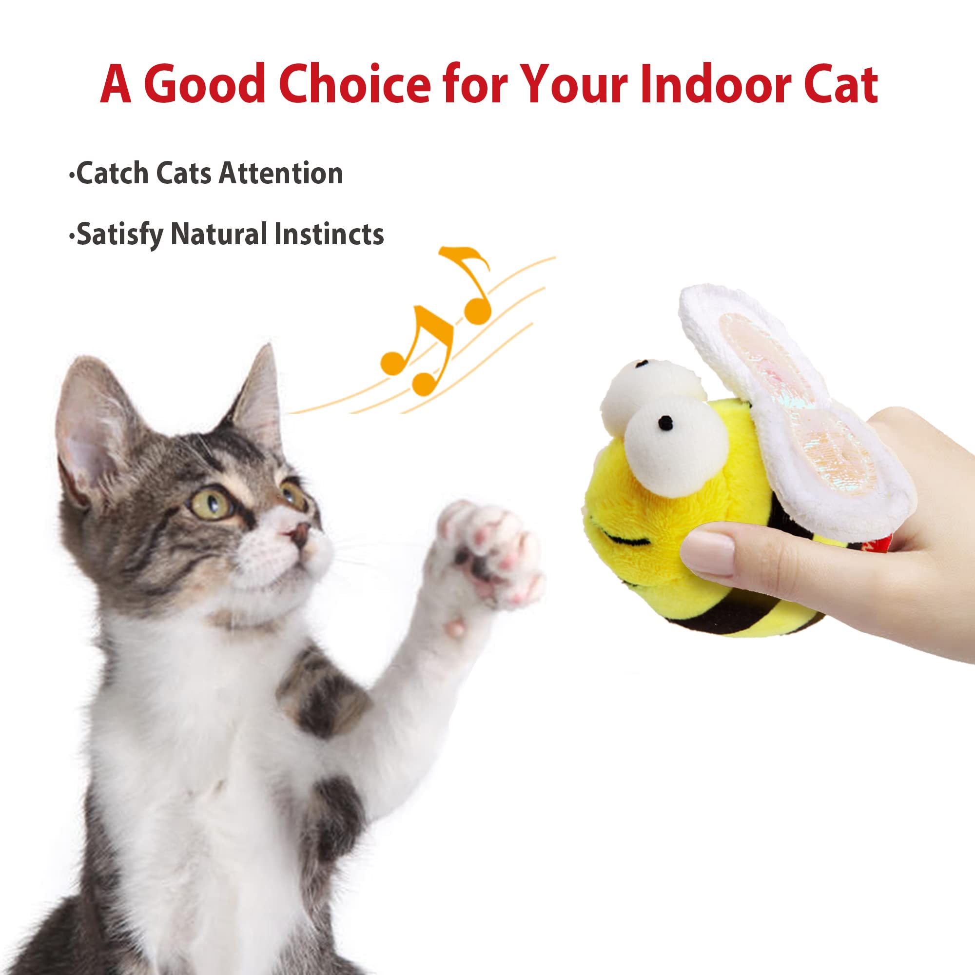 Gigwi Interactive Cat Toy Set, Squeaky Cat Feather Toys For Indoor Cats, 3Pcs Cat Plush Toy Pack Including Mouse Hunt Cat Toy, Cat Chase Bird Toy, Cat Chirping Bee Toy