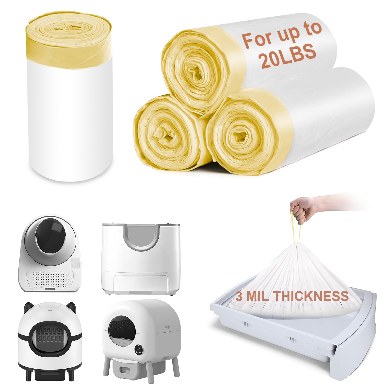 Elegx 80 Count Litter Box Liners, 3Mil Extra Thick Heavy Duty, Automatic Self Cleaning Litter Robot Cat Waste Bag, 26.6'' X 16.7