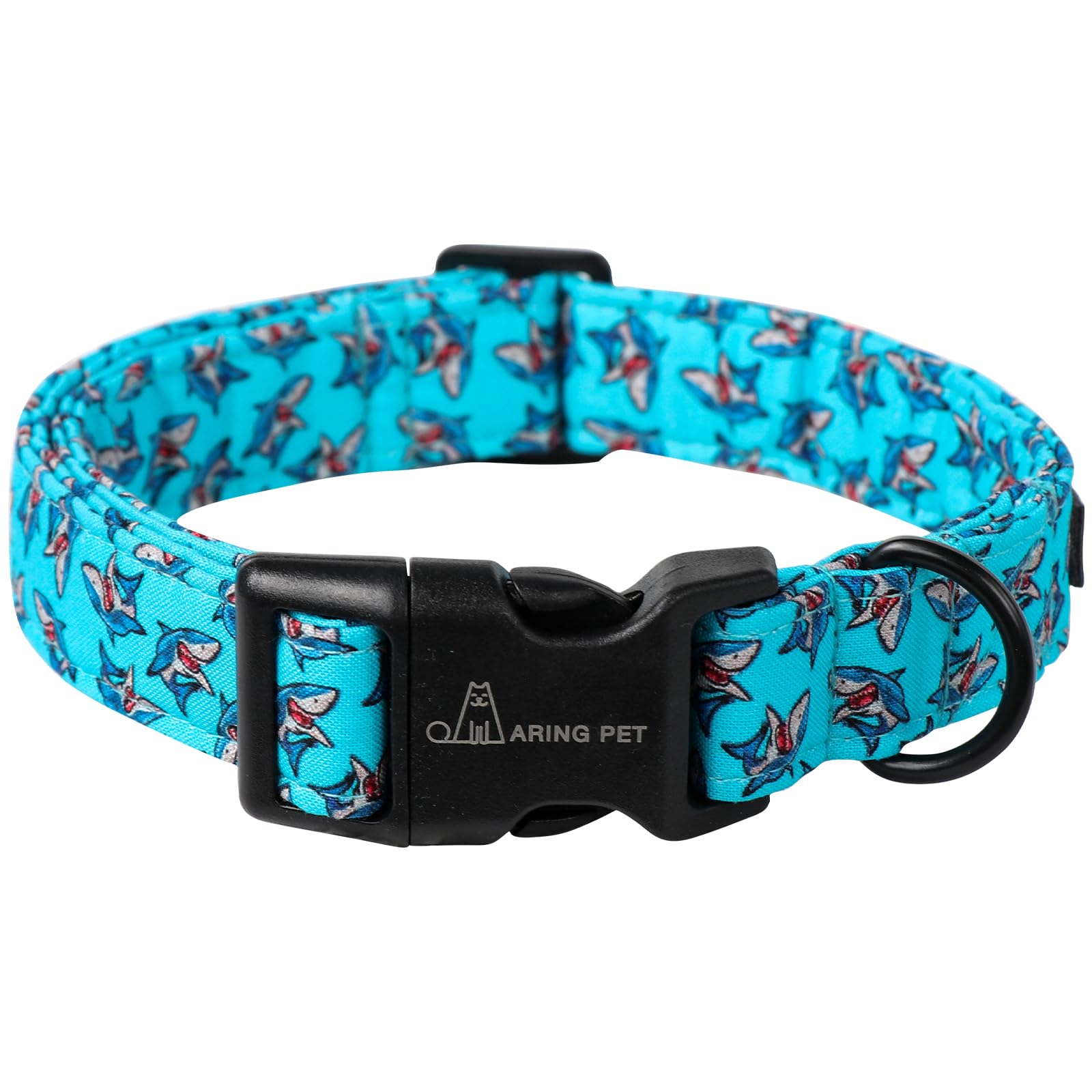 Aring Pet Summer Dog Collar-Cotton Lightweight Blue Dog Collars, Adjustable Shark Pet Collar Puppy Collars With Quick Release Bu