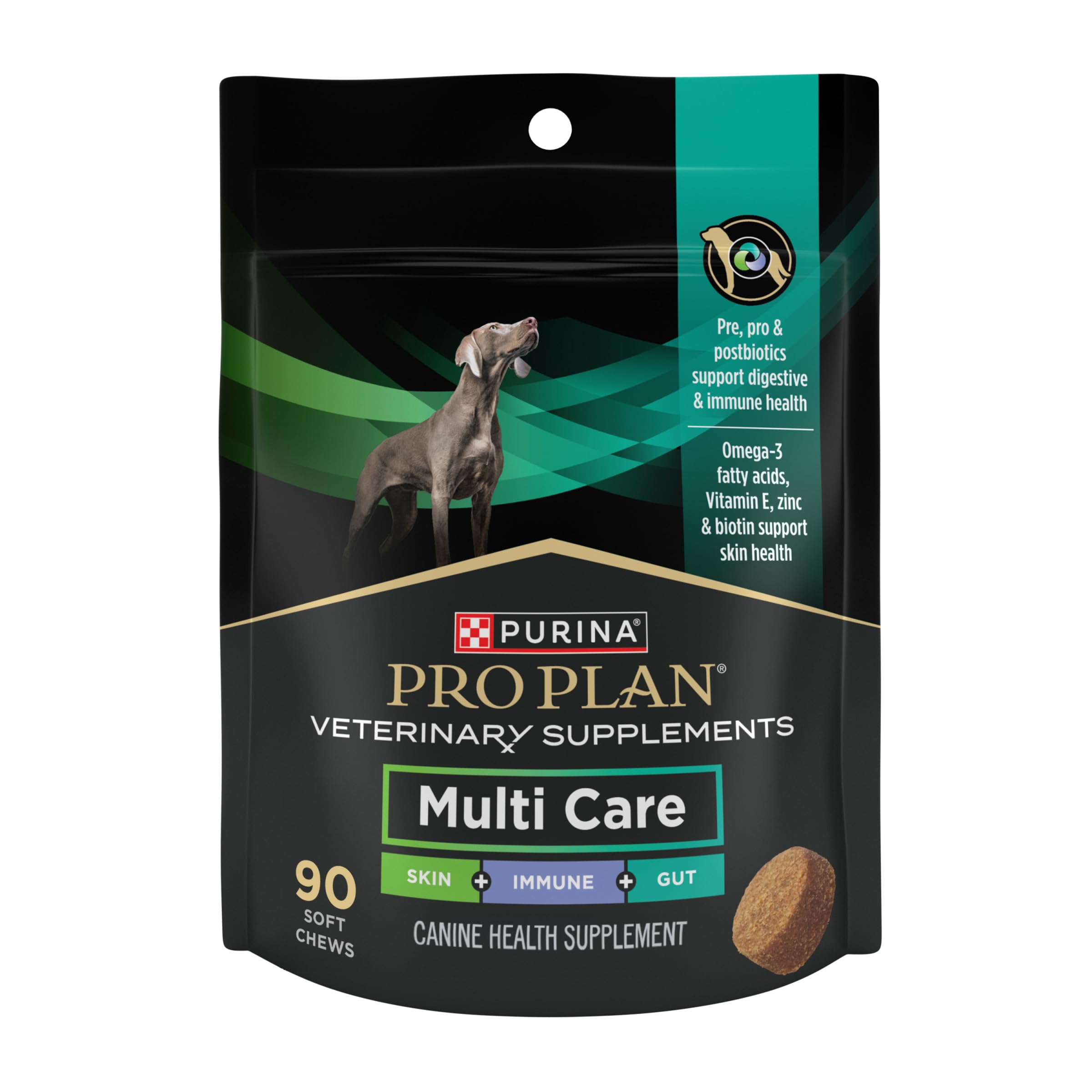 Purina Pro Plan Veterinary Supplements Multi Care Canine Chews for Dogs, with Omega 3, Supports Skin, Immune and Gut Health - 90