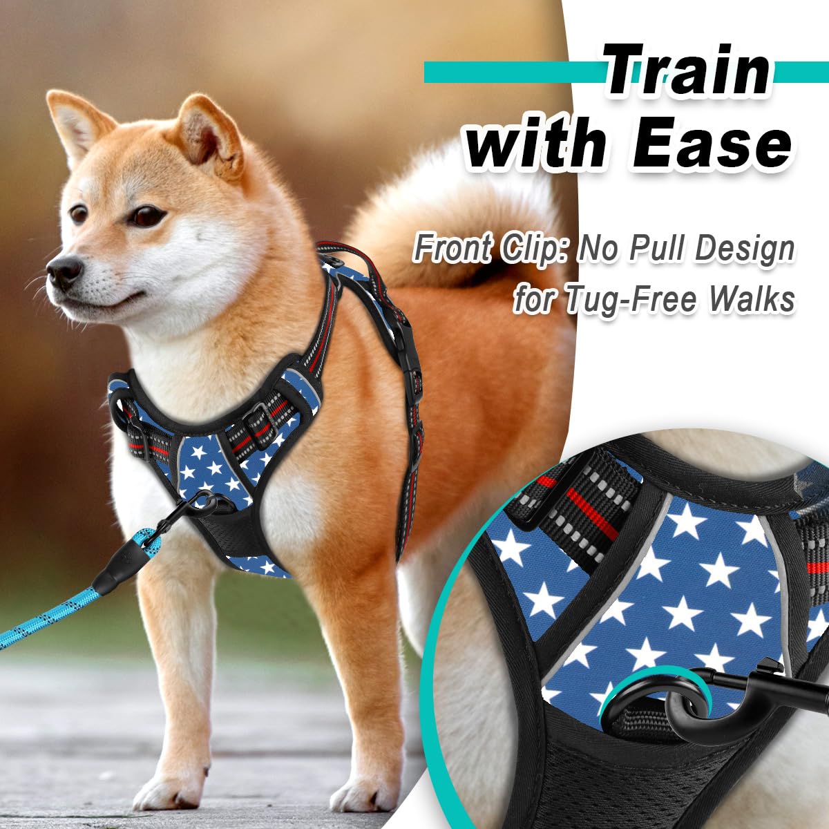 BARKBAY No Pull Dog Harness - Reflective, Step-In with Front Clip, Easy Control Handle, Small Size, Star Color