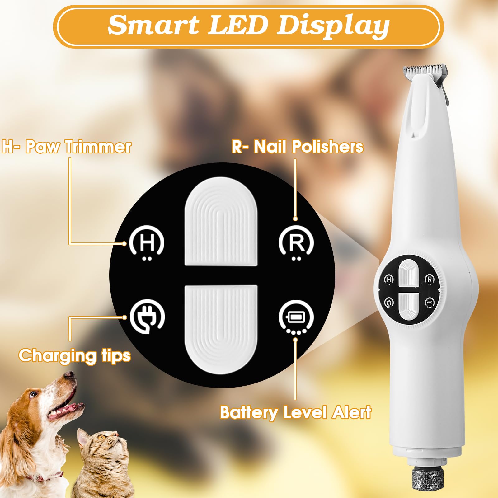 Palksky Dog Clippers for Grooming - 2 in1 Upgraded Electric Dog Paw Trimmer with Nail Grinder, Rechargeable Waterproof Paw Trimm