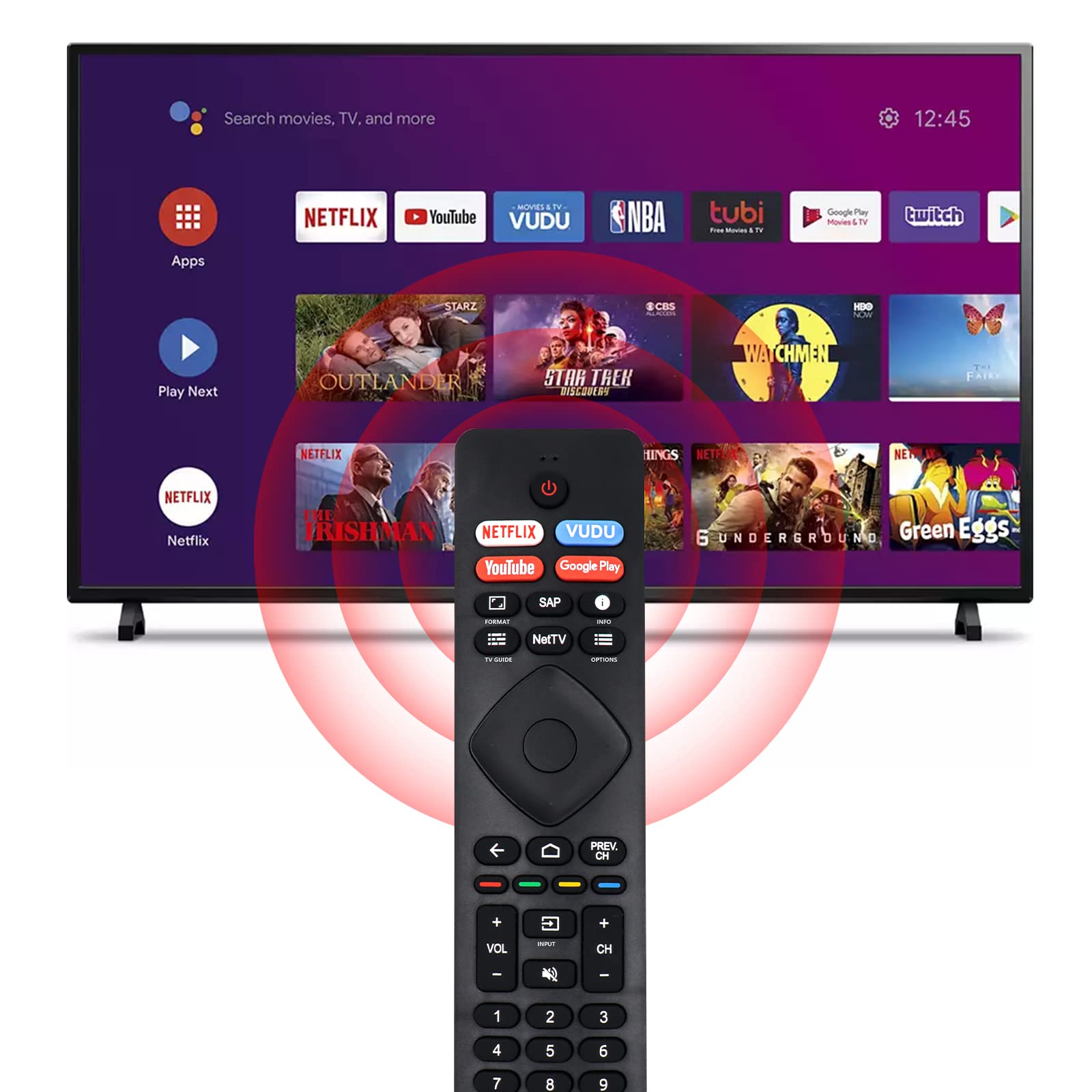 Daloben NH800UP RF402A-V14 IR Remote Control for Philips 4K Ultra HD Smart LED TVs - Black, Compatible with Multiple Models