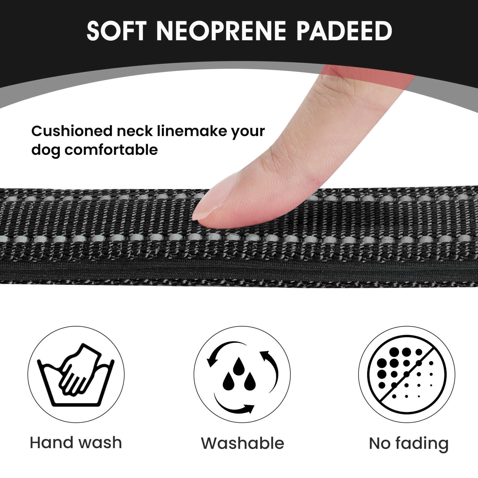 Penseepet Reflective Dog Collar Padded With Soft Neoprene Breathable Quick Release Basic Dog Collars For Puppy Small Dogs Girl Boy Black