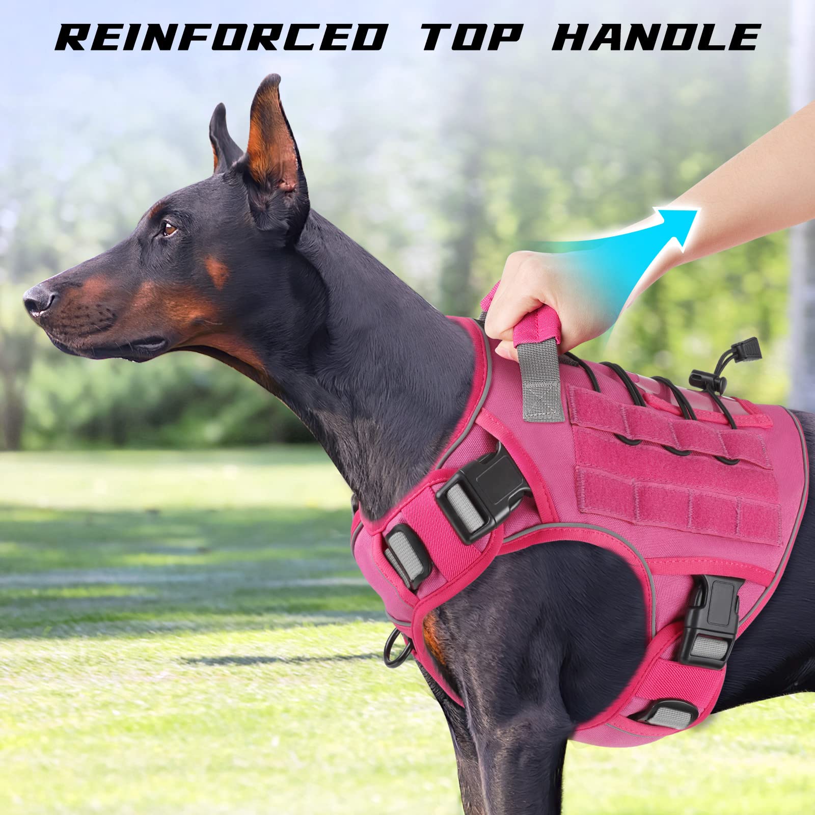 Wingoin Pink Harness With Handle Tactical Dog Harness For Large Dogs No Pull Adjustable Reflective K9 Military Dog Vest Harnesse