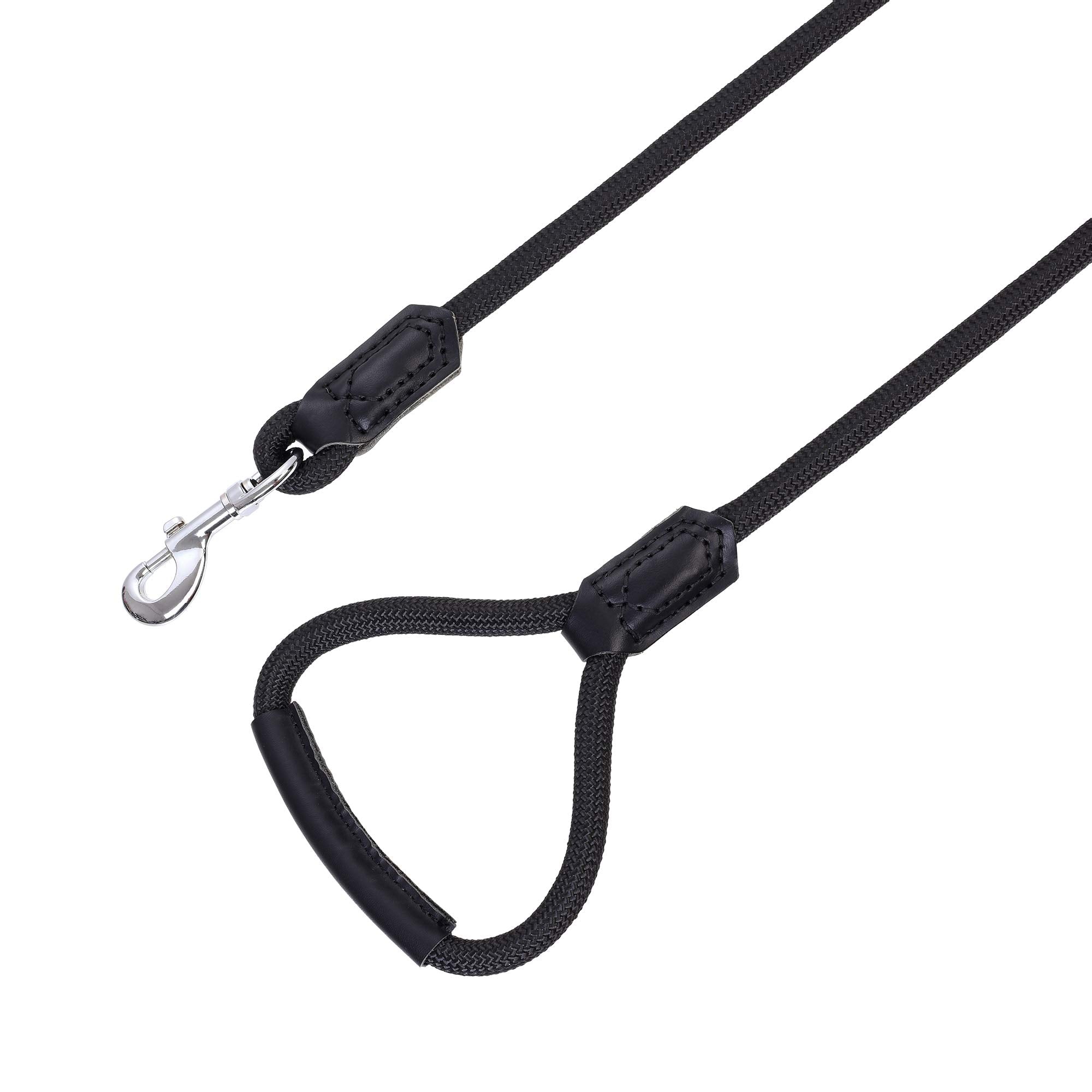 Mile High Life | Premium Leather Dog Leash | Strong Rope Leash | Leather Handle | Zinc Alloy Strong Clasp | Small Medium Large Dogs | 4/5/6 Feet(Black, 48 Inch (Pack Of 1))