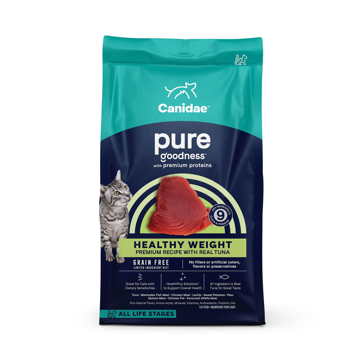 Canidae Pure Weight Management Limited Ingredient Premium Dry Cat Food, Real Tuna Recipe, 10 Lbs, Grain Free