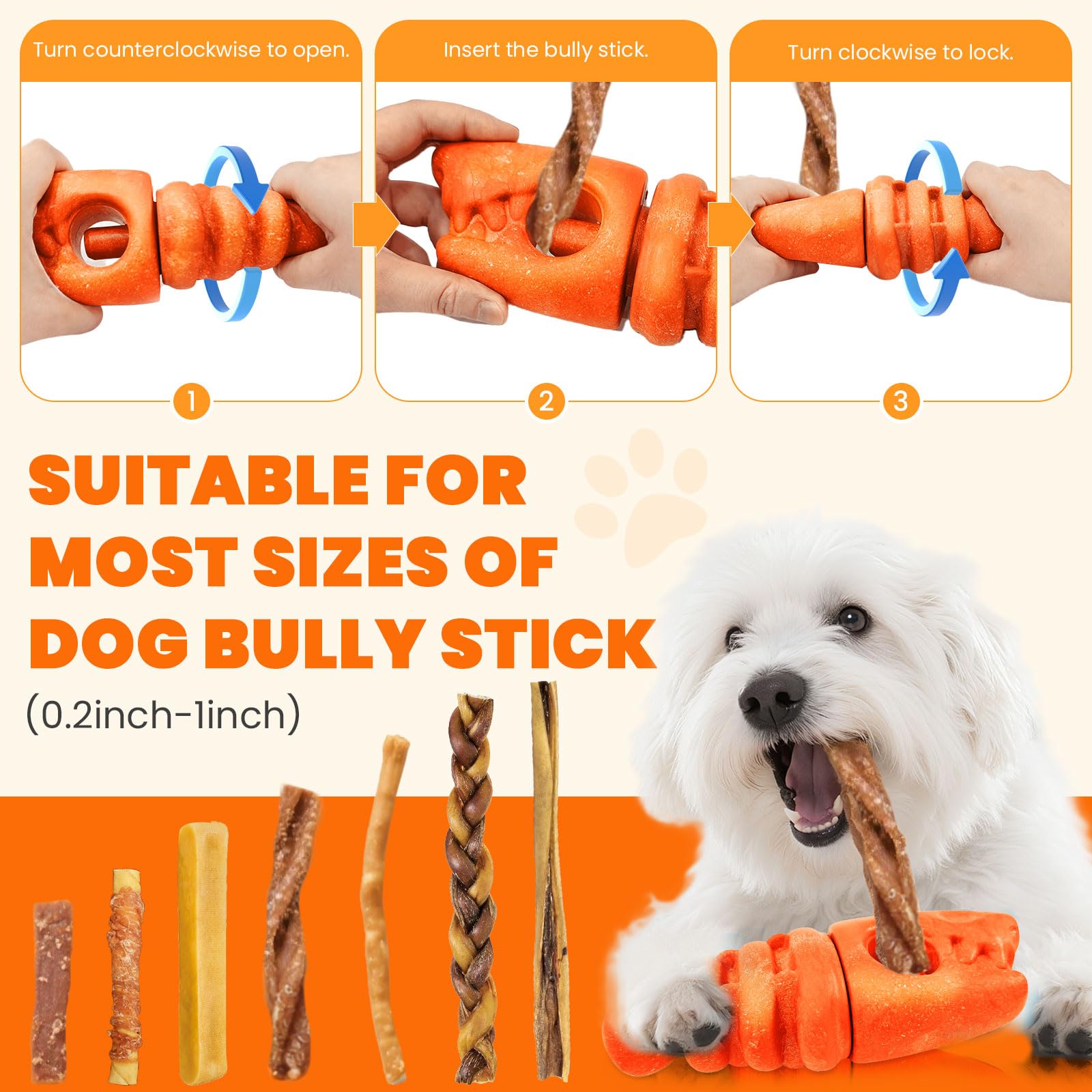 BAEJMJK Bully Stick Holder for Dogs - Durable Chew Toy for Aggressive Chewers, Safety Holder for Medium & Large Dogs, Orange