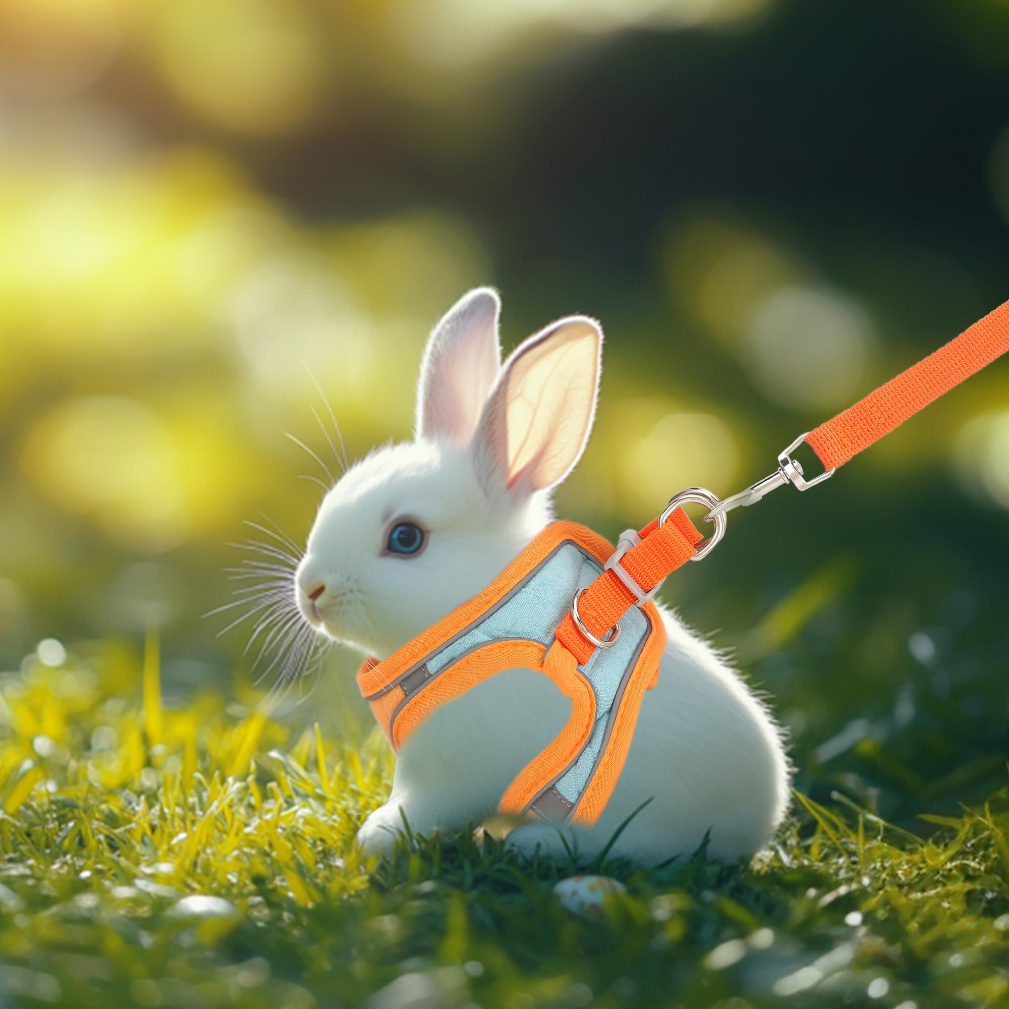 Filhome Adjustable Rabbit Harness And Leash Set Double Buckle With Reflective Strips Soft Bunny Breathable Vest Harness For Kitt
