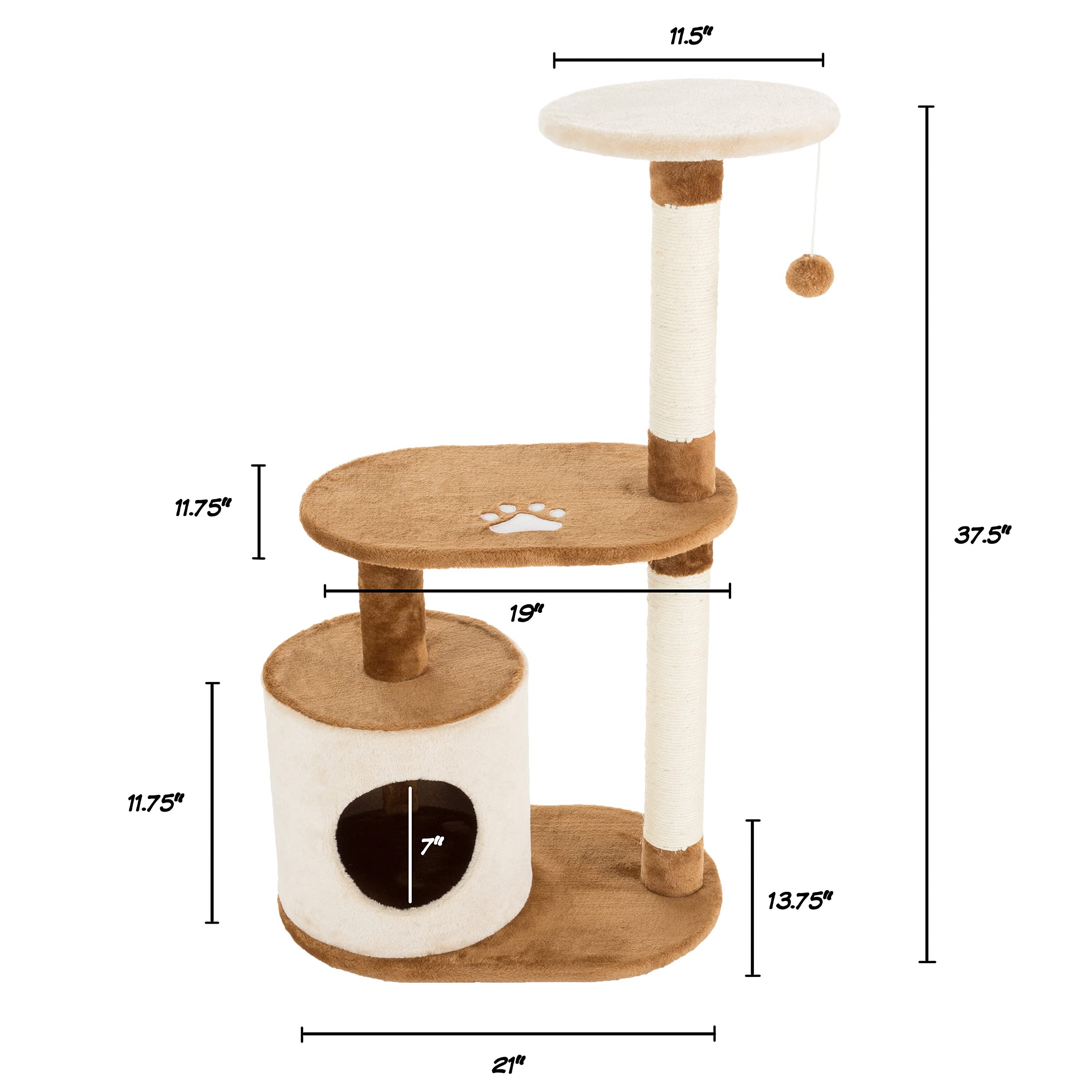 3-Tier Cat Tree - 2 Napping Perches, Kitten Condo, 2 Sisal Rope Scratching Posts, And Hanging Toy - Tower For Indoor Kitties By