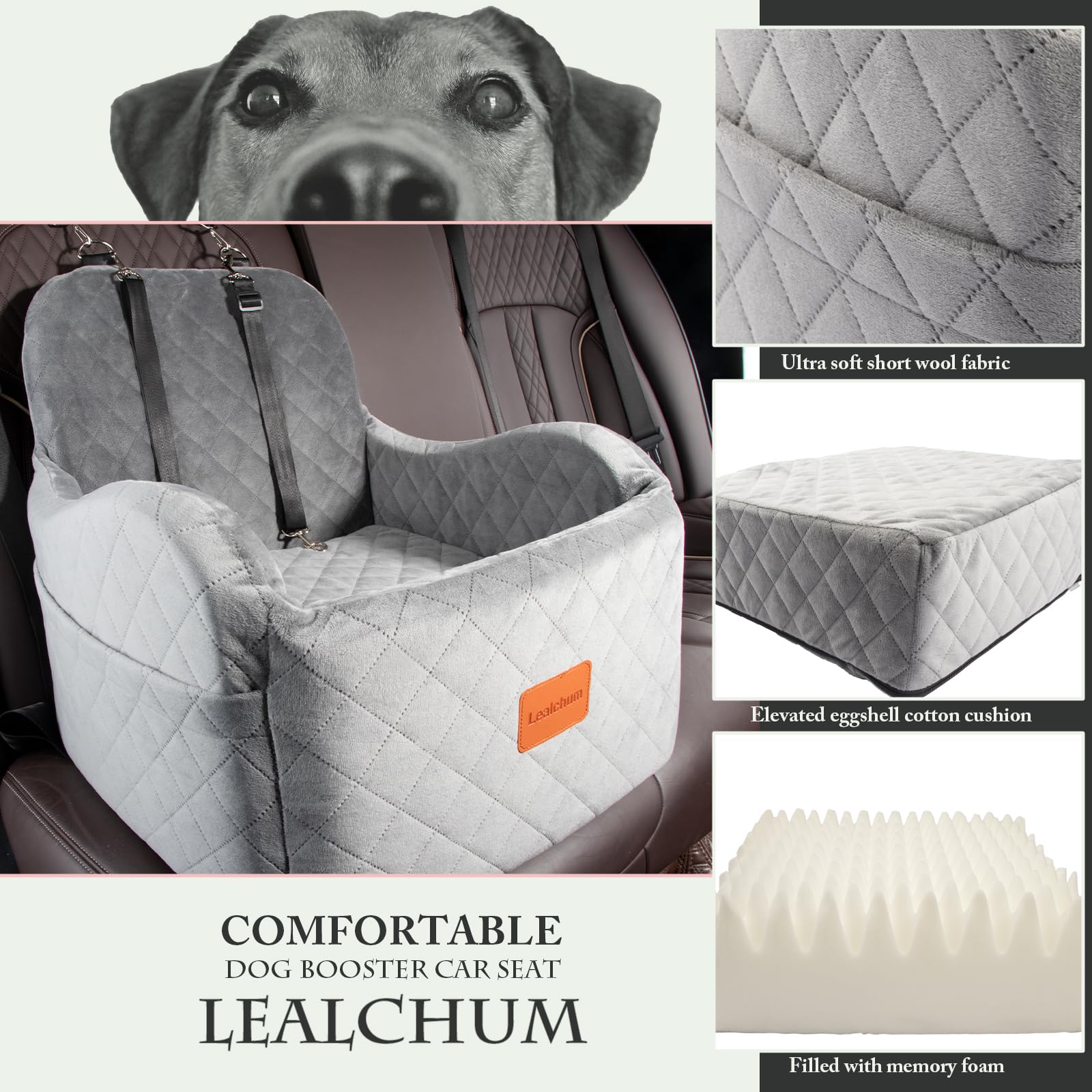 Lealchum Dog Booster Car Seat for Small/Medium Dogs Up to 35lbs,Ultra Soft Fabric Covered,6in Elevated Cushion,Fully Detachable