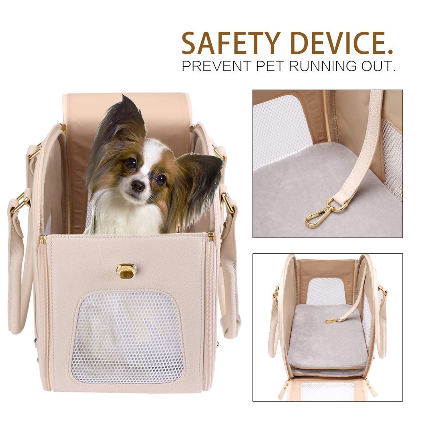 Petshome Dog Carrier Purse, Pet Carrier, Cat Carrier, Waterproof Premium Leather Pet Travel Portable Bag Carrier For Cat And Small Dog Home & Outdoor Medium Beige