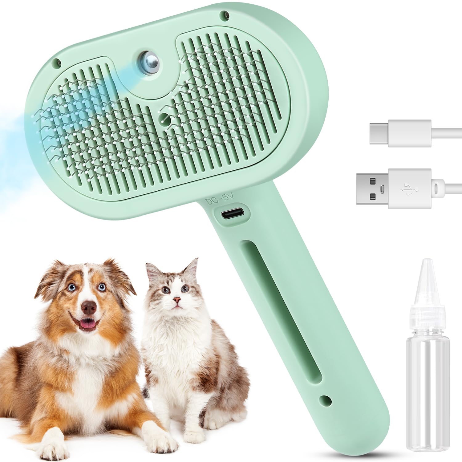 3 In 1 Cat Steam Brush, Pet Spray Hair Removal Comb For Shedding & Grooming, Water Brush For Cats Dogs Small Animals Long Short