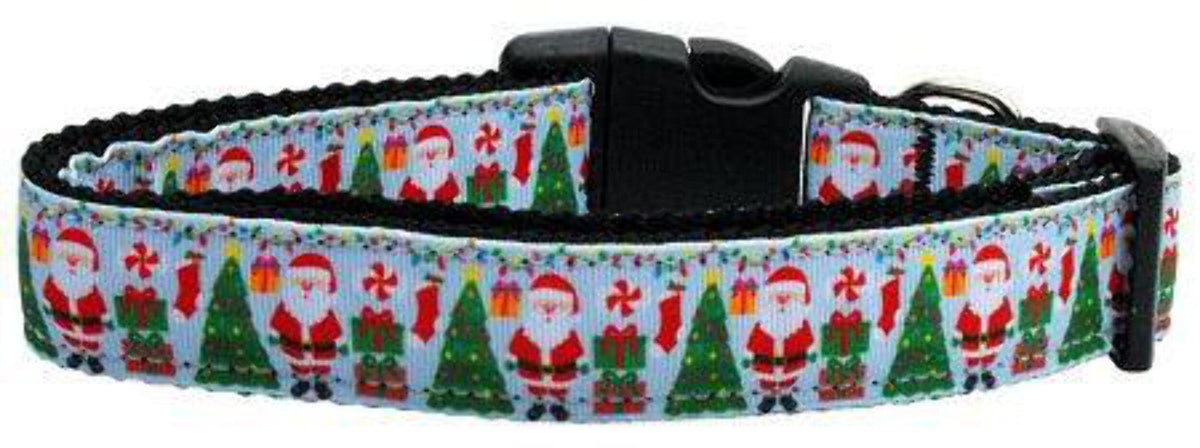 Christmas Pet Dog & Cat Nylon Collar or Leash, &quot;Aqua Santa&quot; LG Collar
