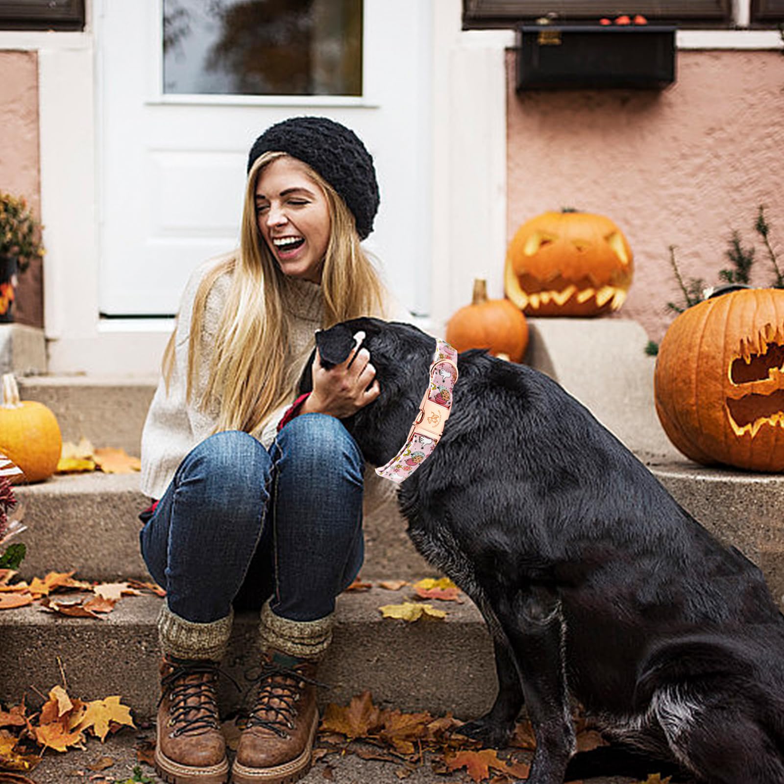 Elegant Little Tail Halloween Dog Collar With Pumpkin Print - Cotton With Metal Buckle, Adjustable For X-Small Puppy