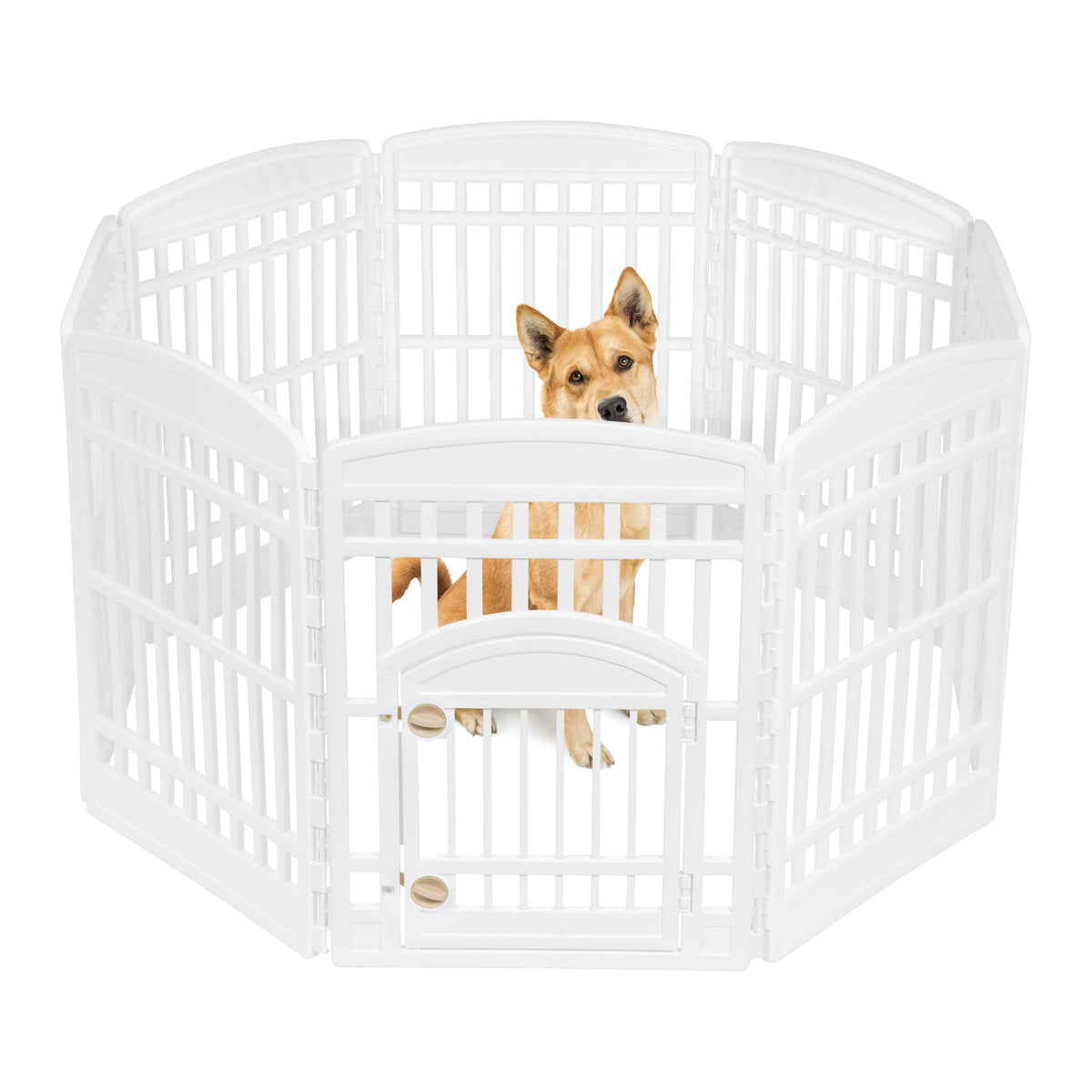 Iris Usa 34' Exercise 8-Panel Pet Playpen With Door, Dog Playpen For Medium And Large Dogs, Keep Pets Secure, Easy Assemble, Fold It Down, Easy Storing, Customizable, White