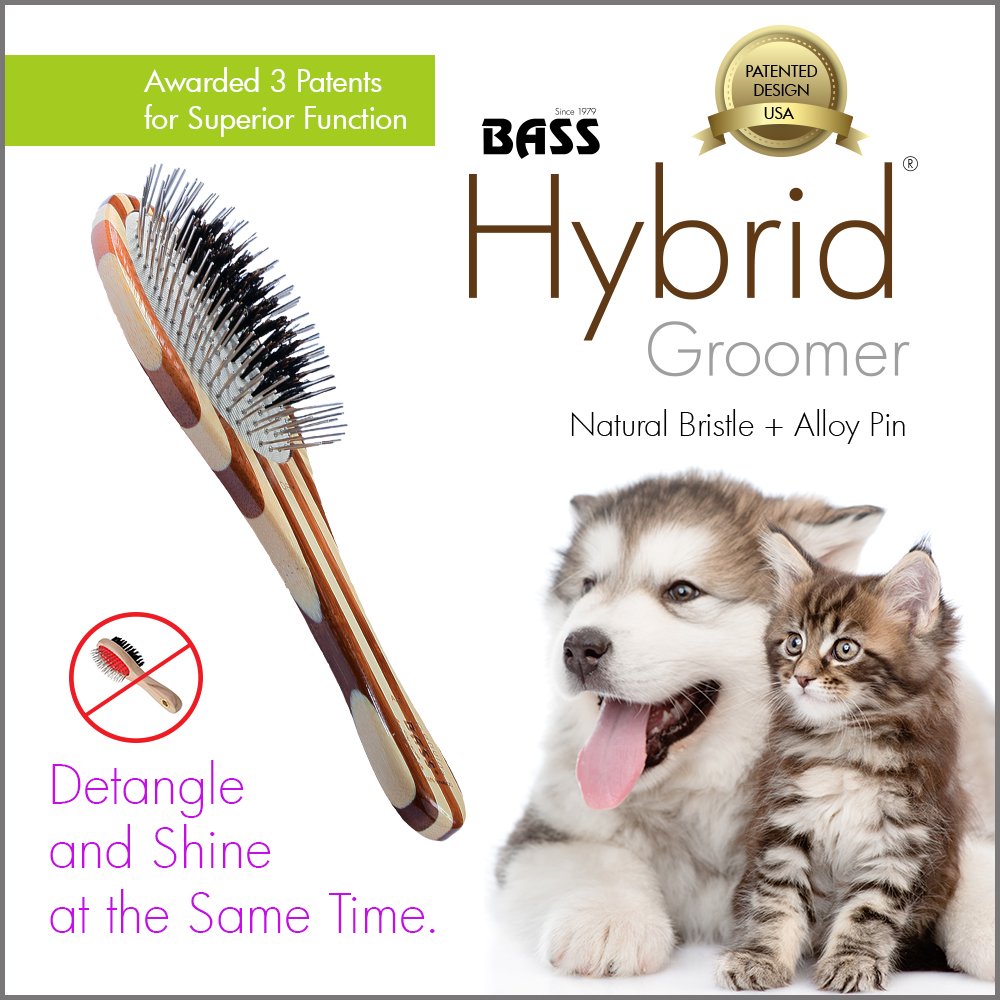 Bass Brushes | The Hybrid Groomer | Shine & Condition Pet Brush | Patented & Award Winning Pet Brush | Natural Bristle + Alloy P