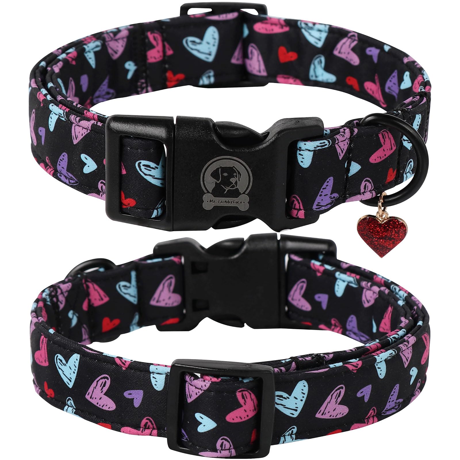 Mr.Chubbyface Valentine'S Dog Collar,Cute Red Heart Girl Female Durable Heavy-Duty Dog Collar, Adjustable Pet Collar Gifts For S