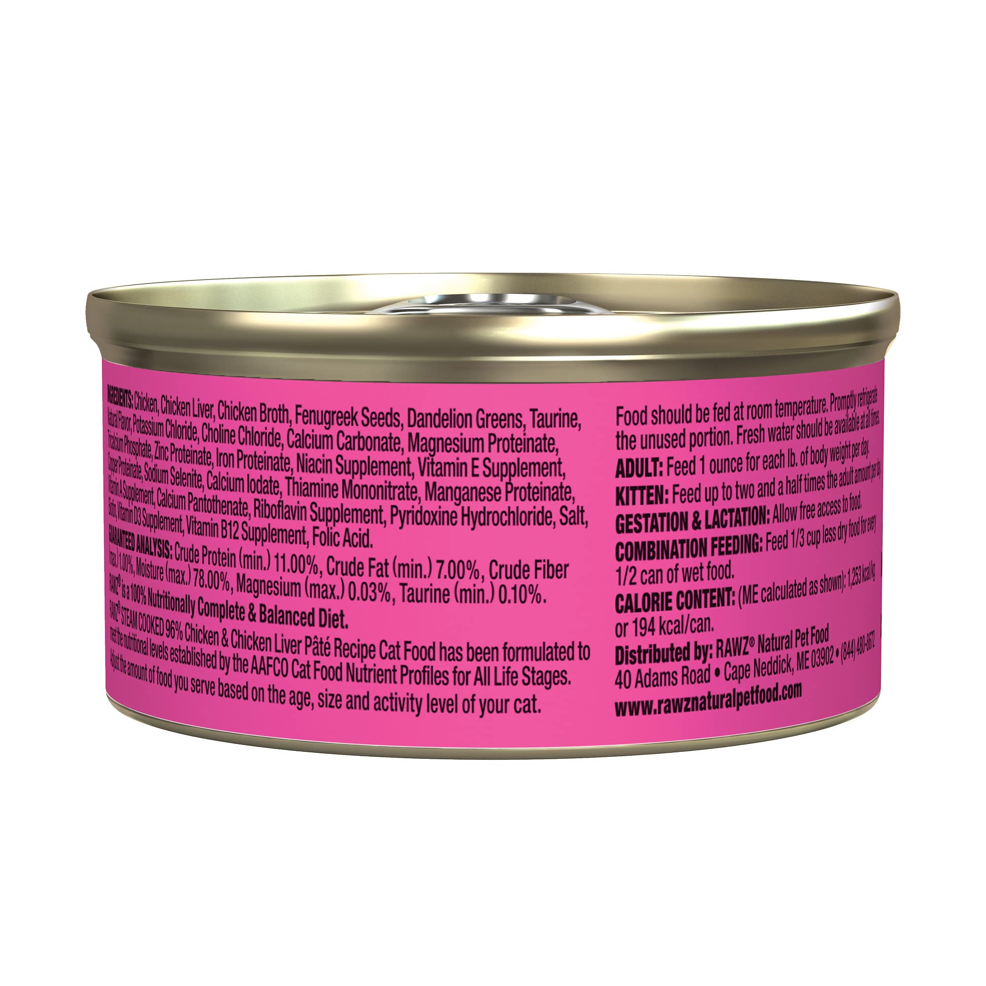 Rawz Natural Premium Pate Canned Cat Wet Food - Made with Real Meat Ingredients No BPA or Gums -3 oz Cans (Case Pack of 18) (Chi