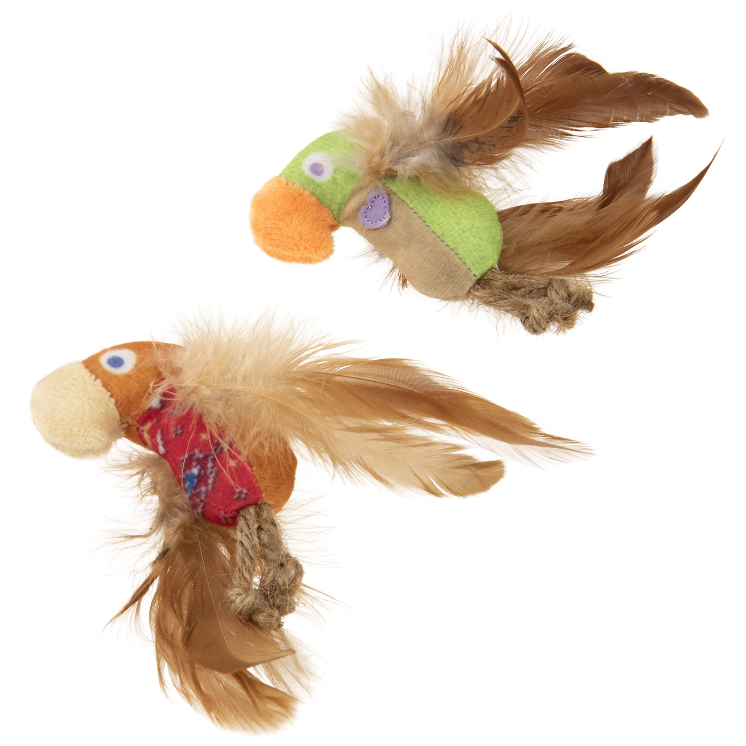 Smartykat Instincts 2-Pack Happynip Love Mates Feather Birds Plush Cat Toys, Contains Catnip & Silvervine - Orange/Green, 2-Pack