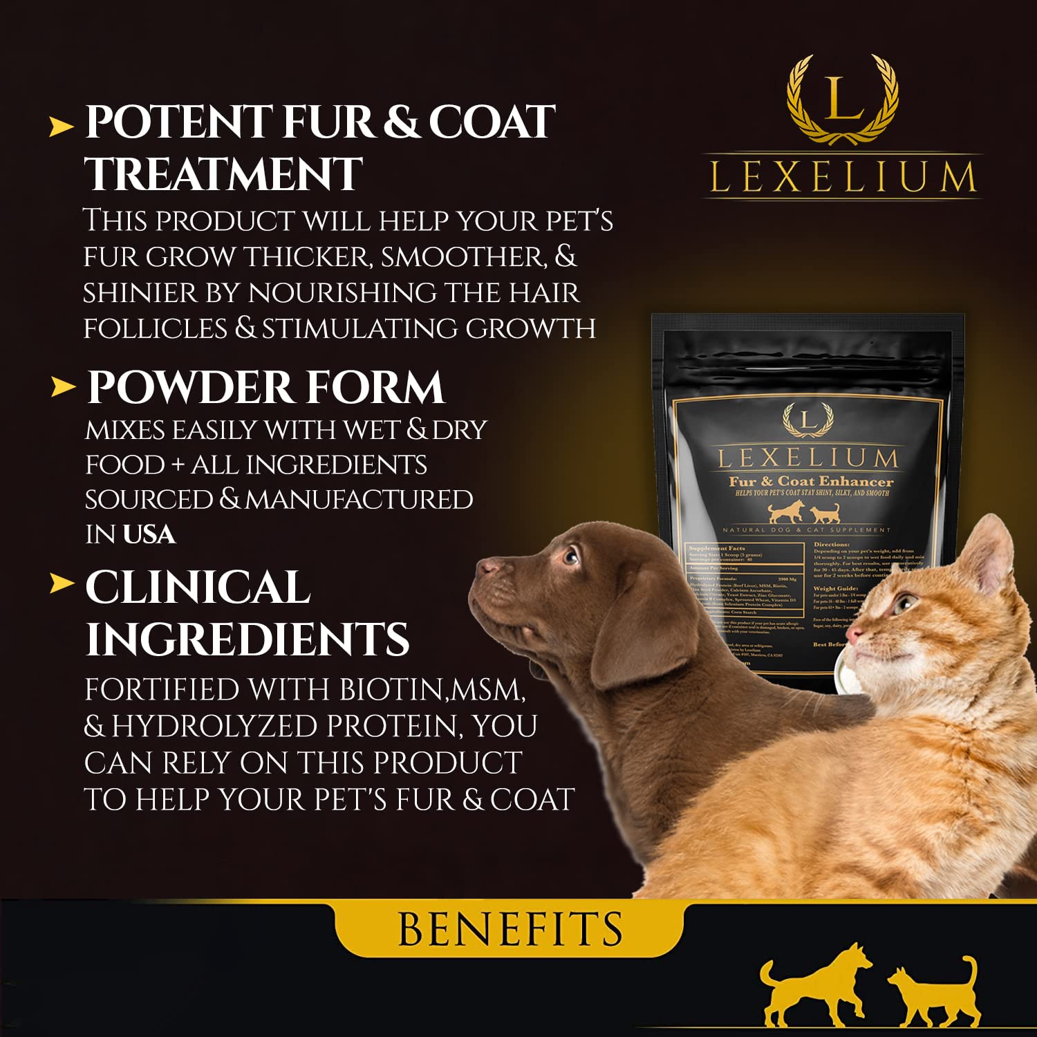 Lexelium Dermatitis Skin and Coat Supplement for Dogs and Cats - Promotes Healthy Skin and Fur for Dogs and Cats - Helps w/Itch,