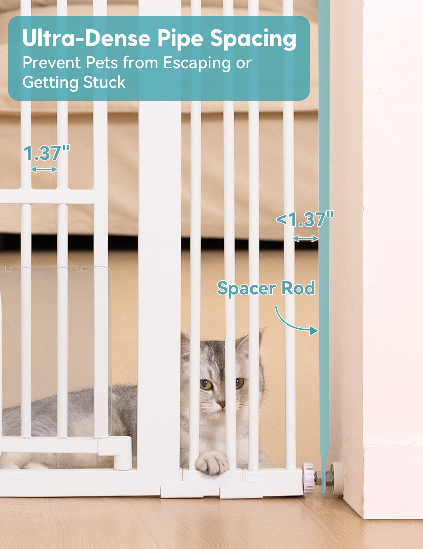 No Pawblems 55 Extra Tall Pet Gate with Adjustable Cat Door, 29-43 Auto Close Tall Dog Gate, NO Drilling Pressure Mounted for Do
