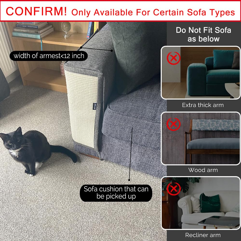 Natuya Cat Scratch Furniture Protector - Large Sisal Cat Scratching Mat For Couch, Arm, Sofa, Corner (Dark Gray, Right)