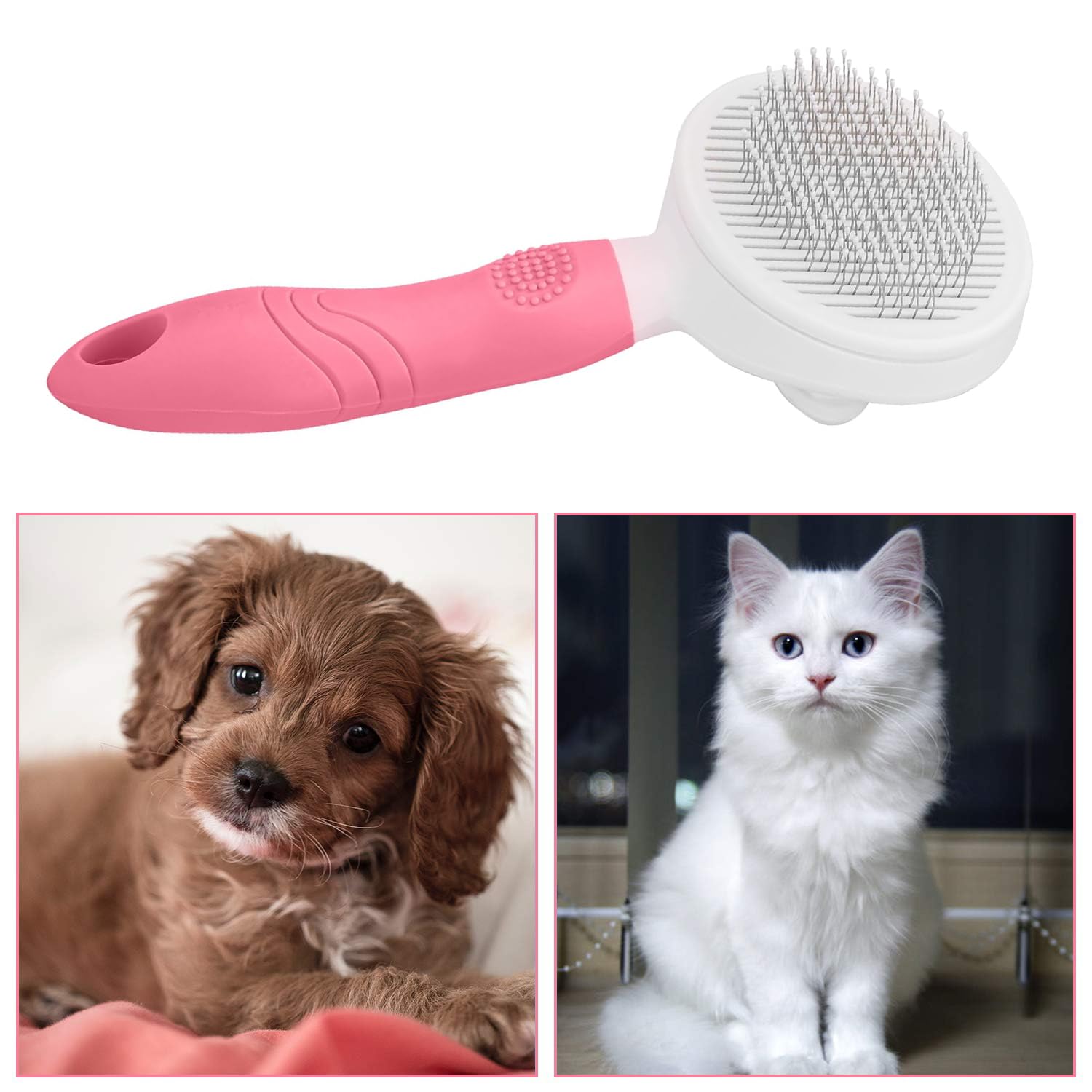 Cat Grooming Brush, Pets Skin Friendly Self Cleaning Slicker Brushes for Shedding Massage Dogs Cats Hair Gentle Remove Loose Und