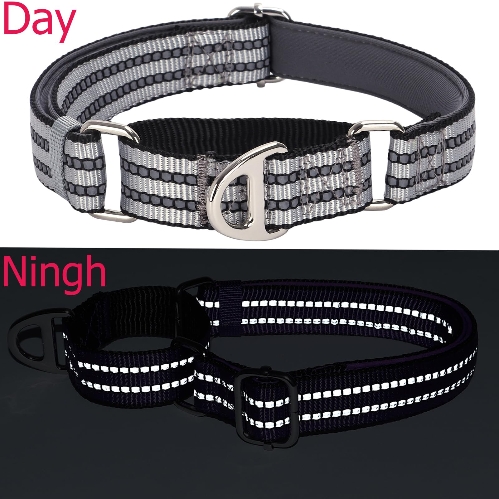 Reflective Martingale Collar For Large Dogs With No Buckle Adjustable Training, Walking, Hunting No Slip Collars, (Sliver L)