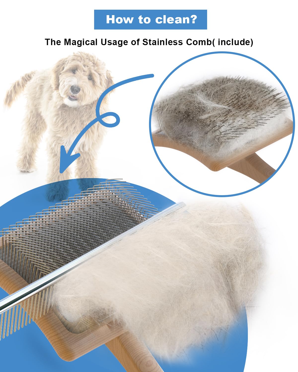 Petqueen Dog Slicker Brush, Large Dog Brush, Professional Doodles Brush, for Poodles, Goldendoodles and Labradoodles, Easy to Re