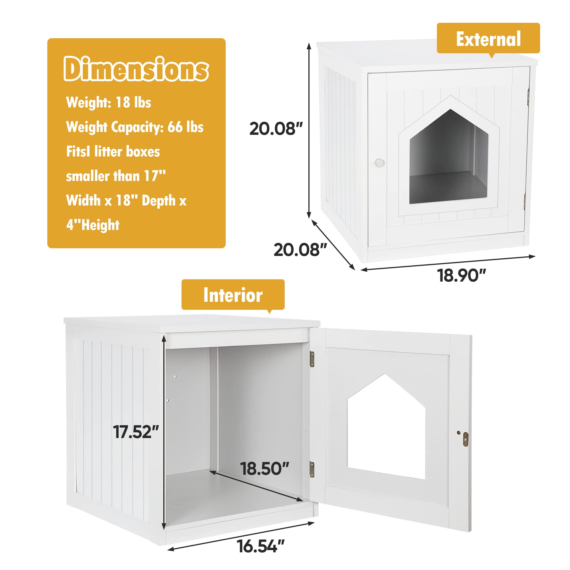 Litter Box Enclosure Cat Litter Box Furniture Hidden Litter Box Furniture Indoor Box Cabinet Cat House Side Table Nightstand (Wh