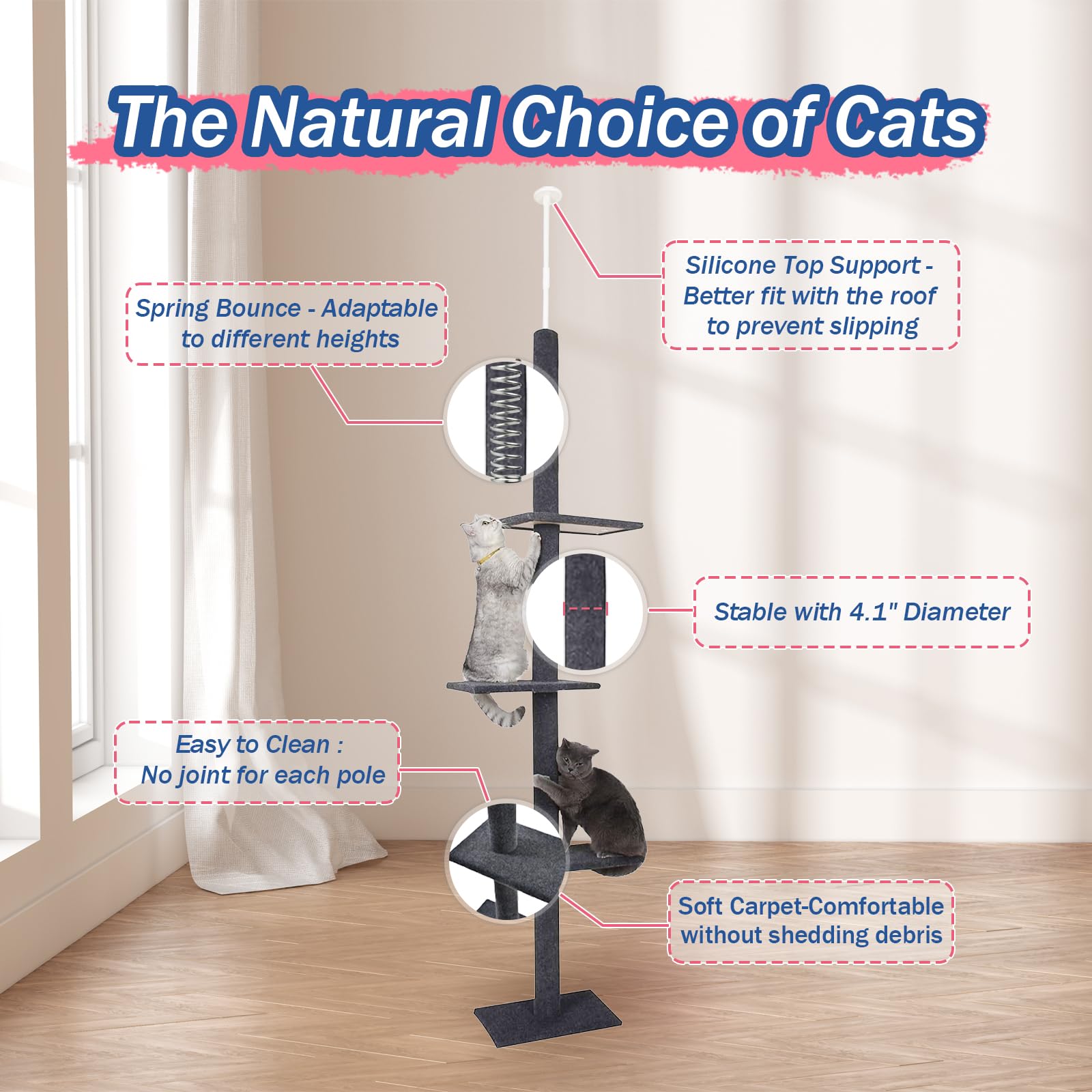 Cat Craft Cat Tree Floor to Ceiling 95-108 Tall Cat Tree Carpet Cat Tower Kitten Tree Sisal Scratching Post and Mat Cat Pole for