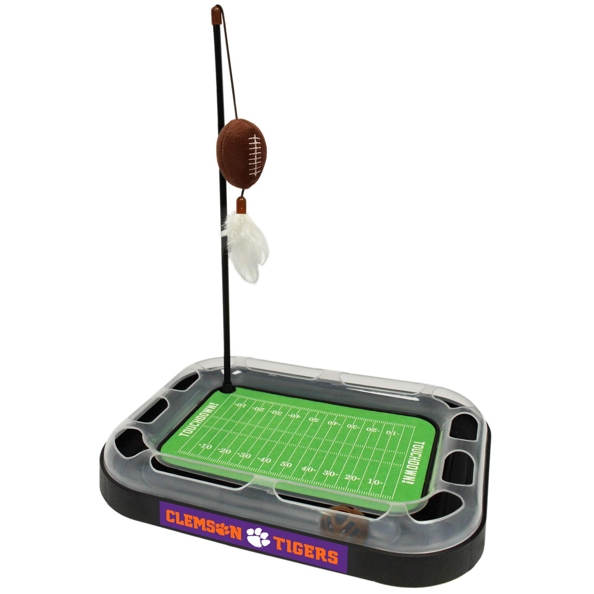 Pets First Ncaa Clemson Tigers Football Field Cat Scratcher With Catnip Filled Plush Football & Feather Cat Toys Hanging, With J