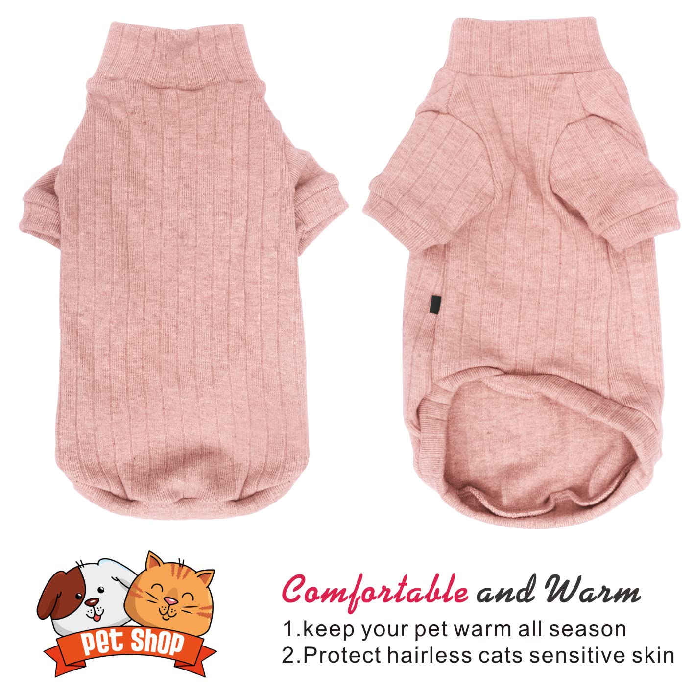 Idepet Sphynx Hairless Cats Sweater Shirt Kitten Soft Puppy Clothes Pullover Cute Cat Pajamas Jumpsuit Cotton Apparel Pet Winter Turtleneck For Cats And Teacup Chihuahua Small Dogs(Pink,Xxl)