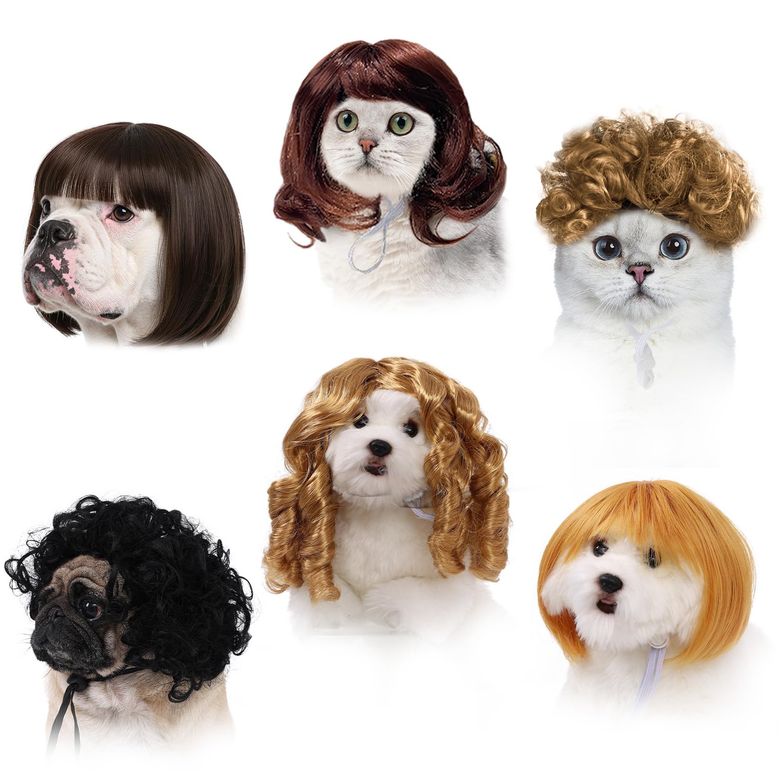 UGRASEA 6 PCS Funny Dog Wig for Cat and Dog Role-Playing Wigs, Pet Wigs and Pet Costumes for Halloween, Christmas, and Party Dec